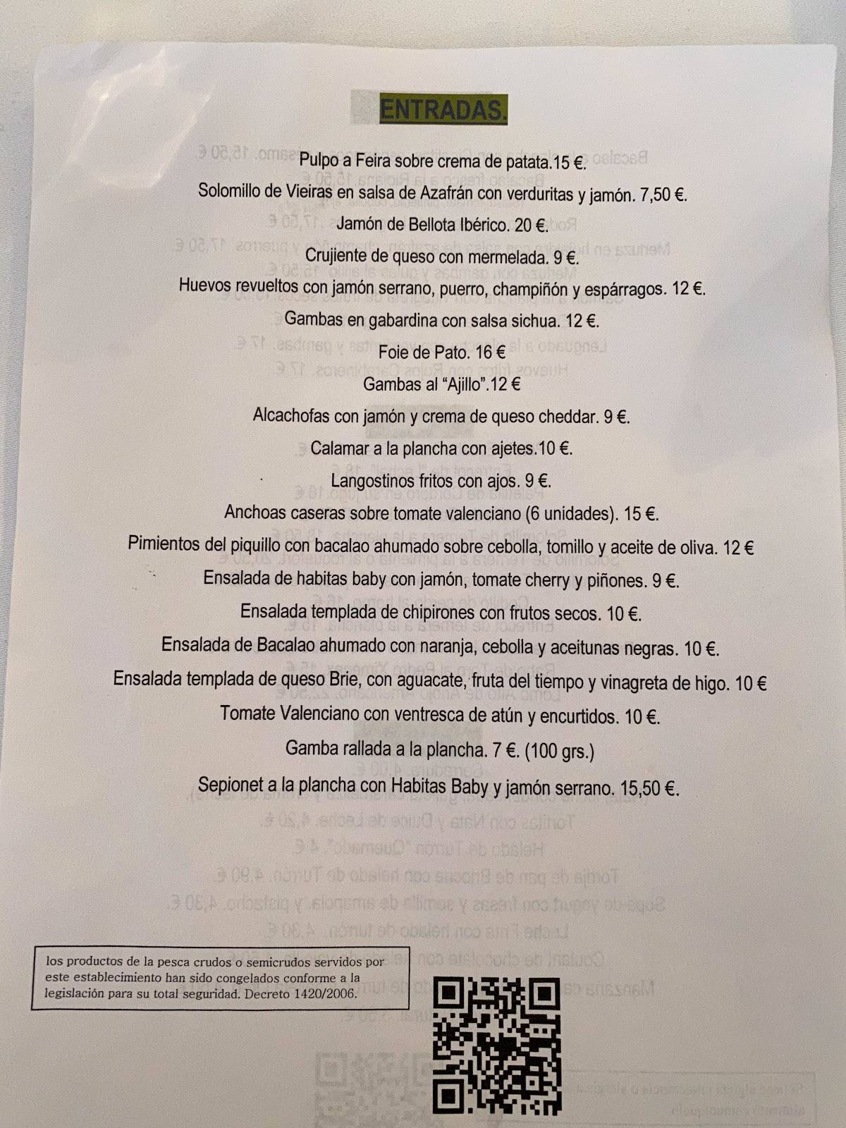 Restaurante Castillo меню