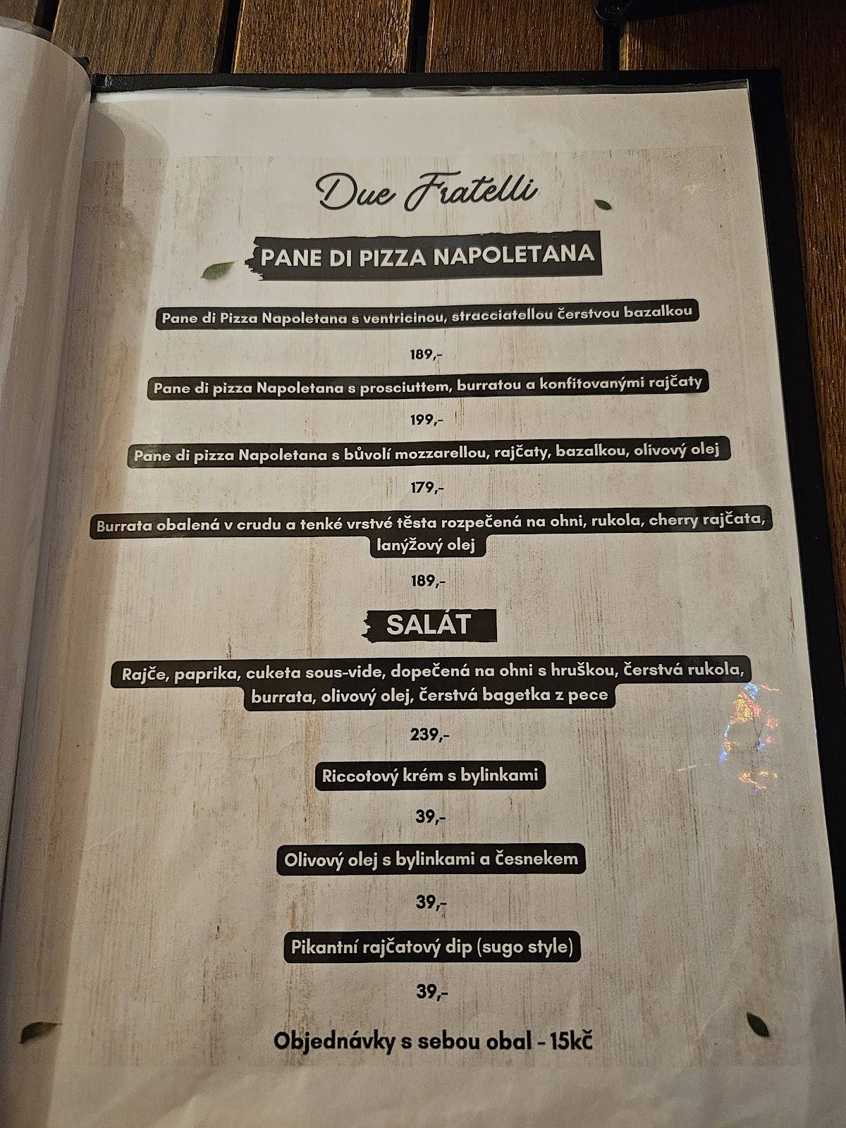 Due Fratelli меню