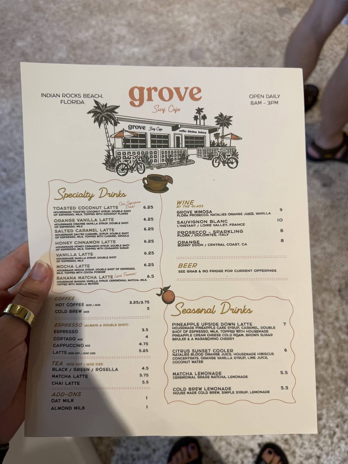 Grove Surf Cafe Coffee Indian Rocks Beach меню