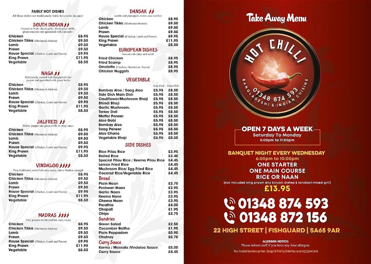 Hot Chilli Indian Restaurant меню