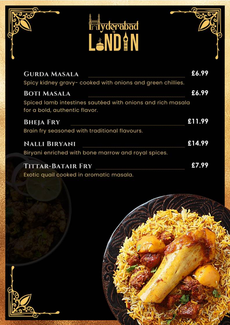 Hyderabad to London – Authentic Hyderabadi Cuisine меню