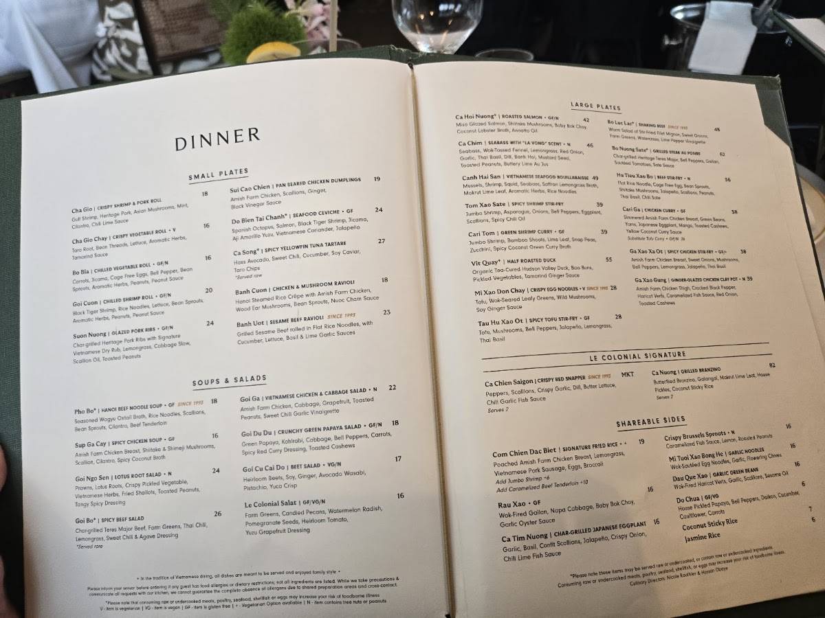 Le Colonial Houston меню