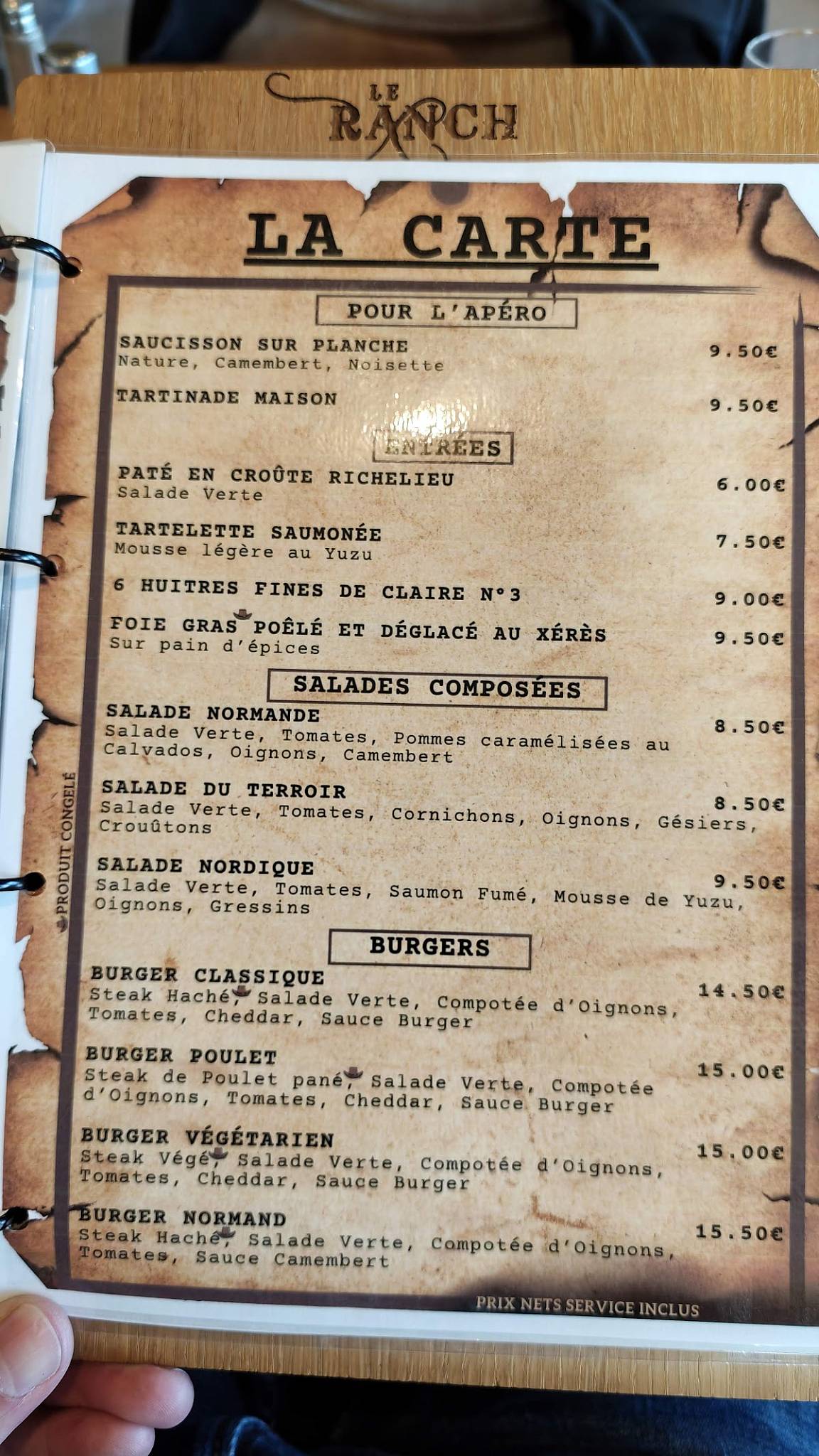 Restaurant Le Ranch меню