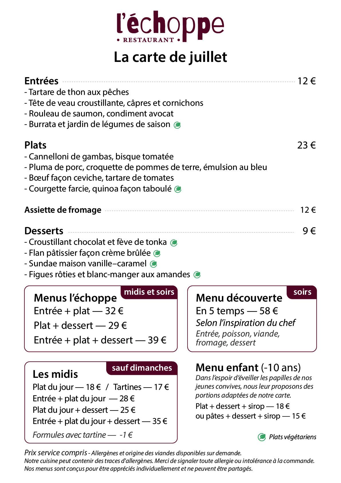 L'échoppe меню