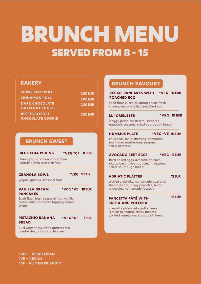 Lui Restaurant меню