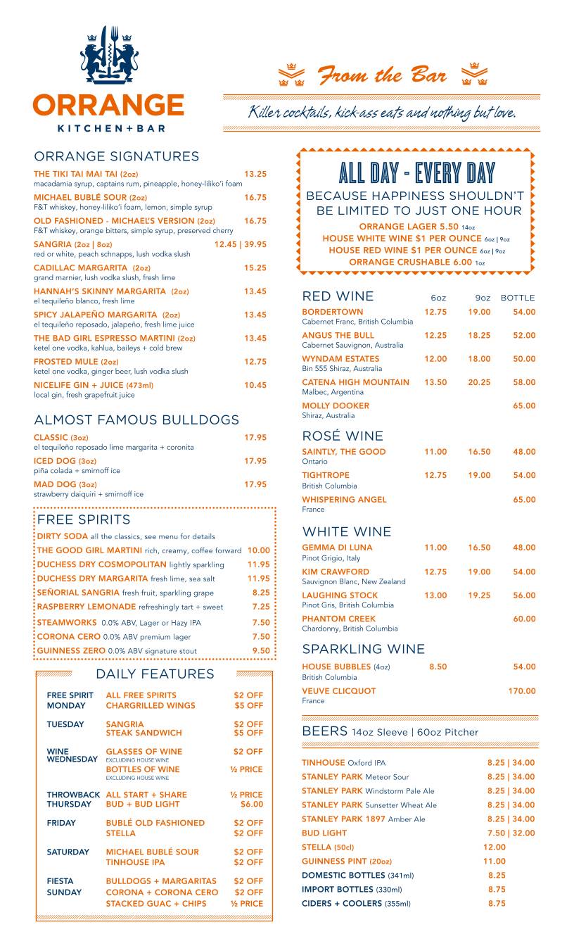 Orrange Kitchen + Bar меню