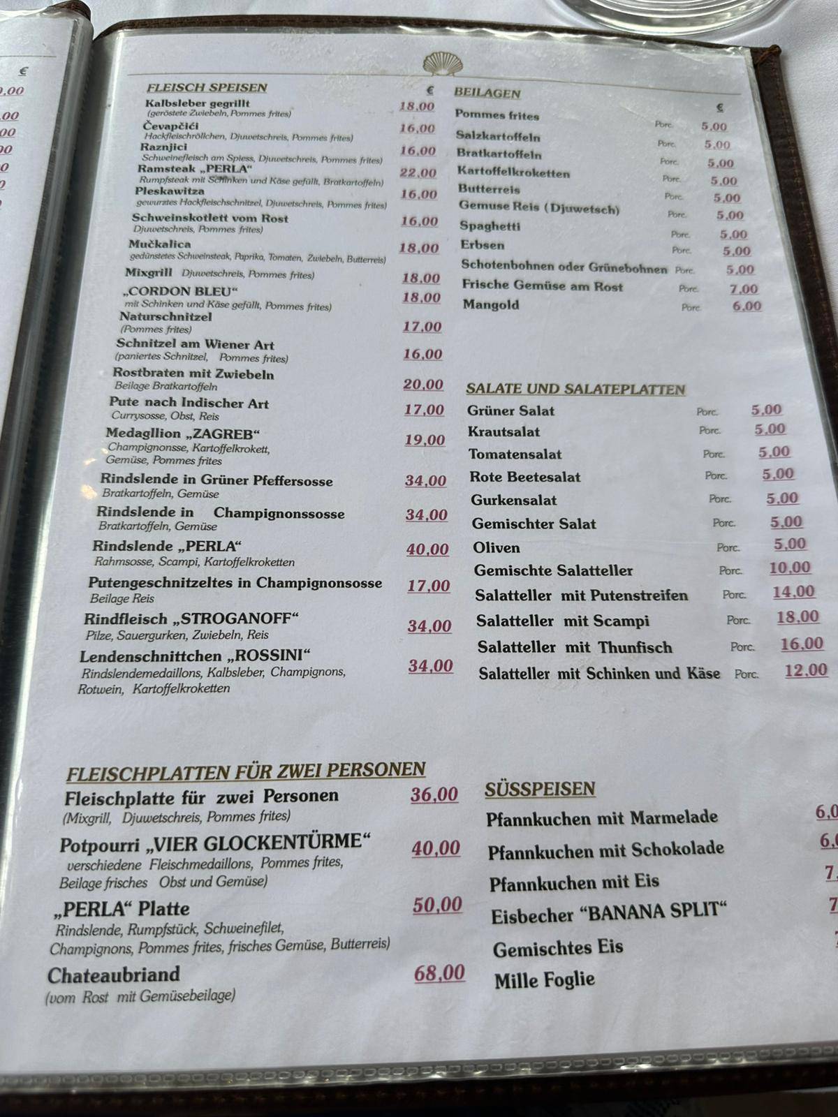 Restaurant Perla меню
