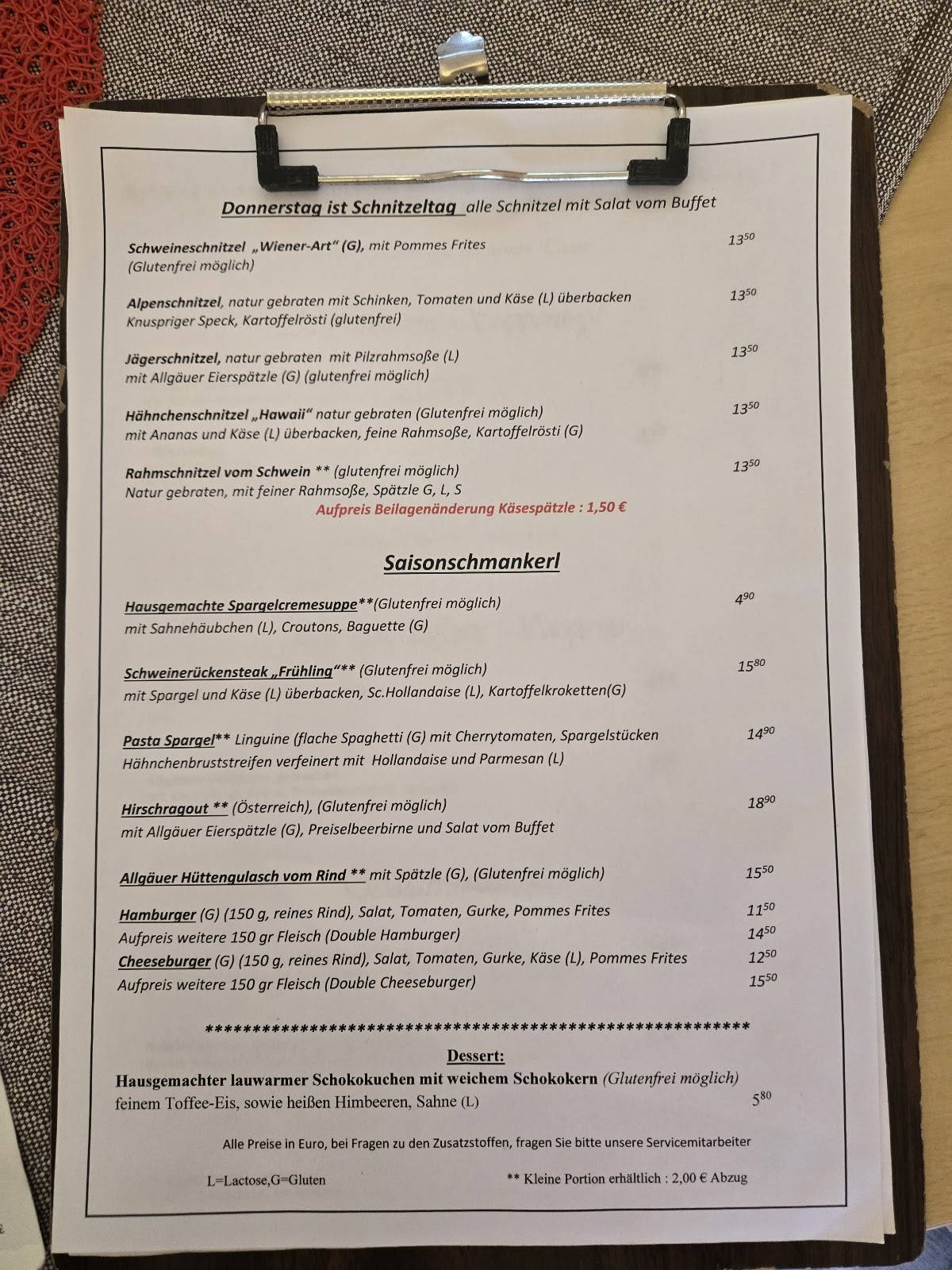 Restaurant Postkutsche меню