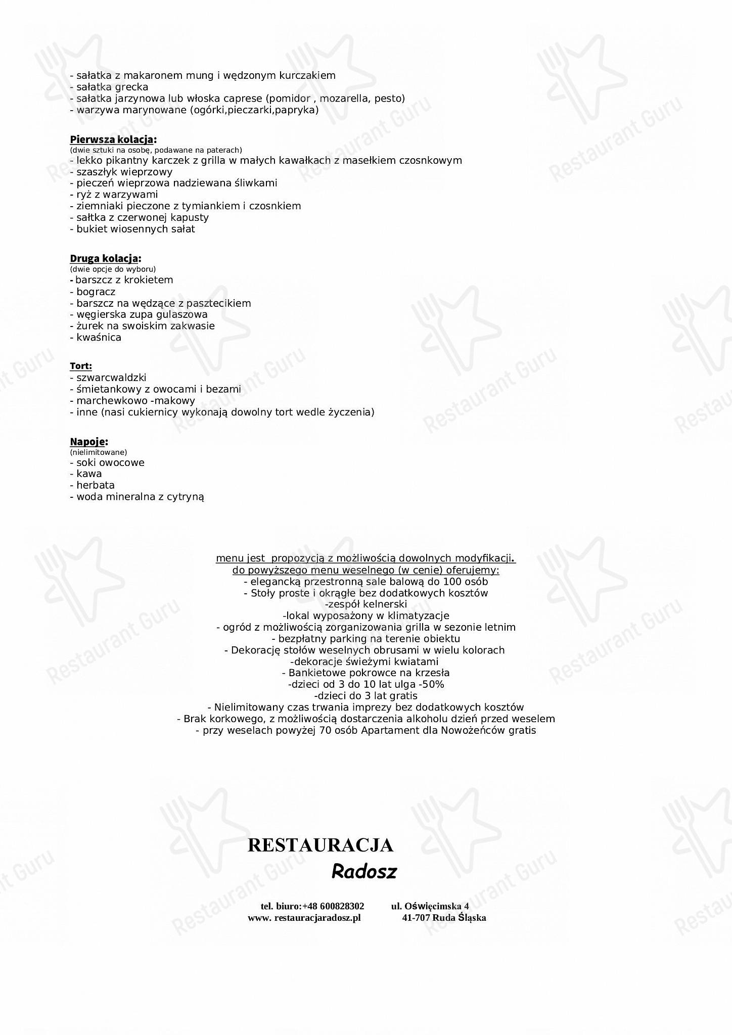 Takeaway Menu ресторана Radosz