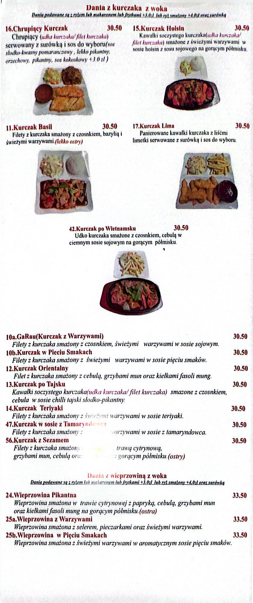 Restauracja ThaiCooking Rzeszow меню