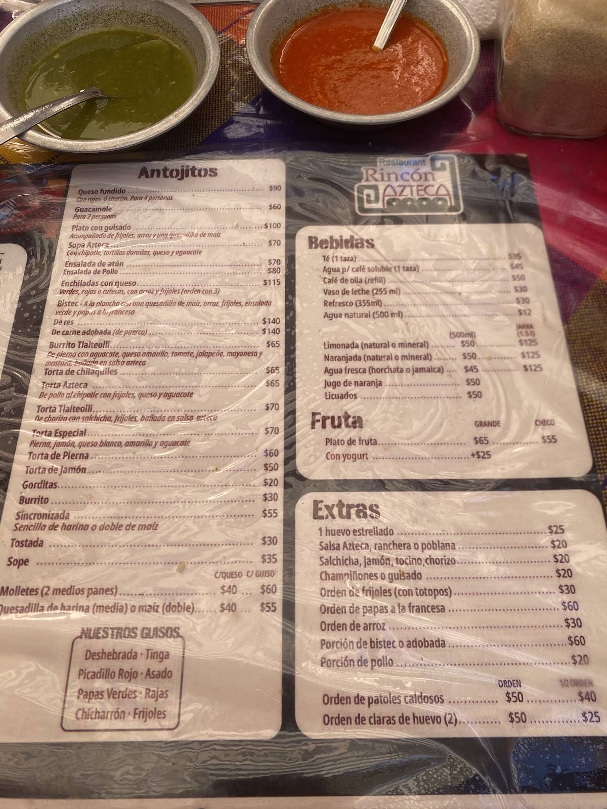 Restaurant Rincón Azteca меню