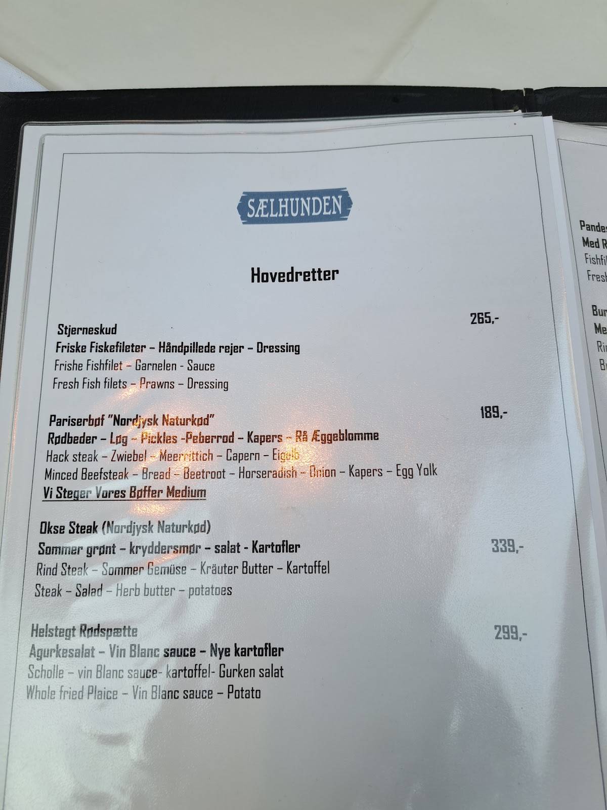 Restaurant Sælhunden меню