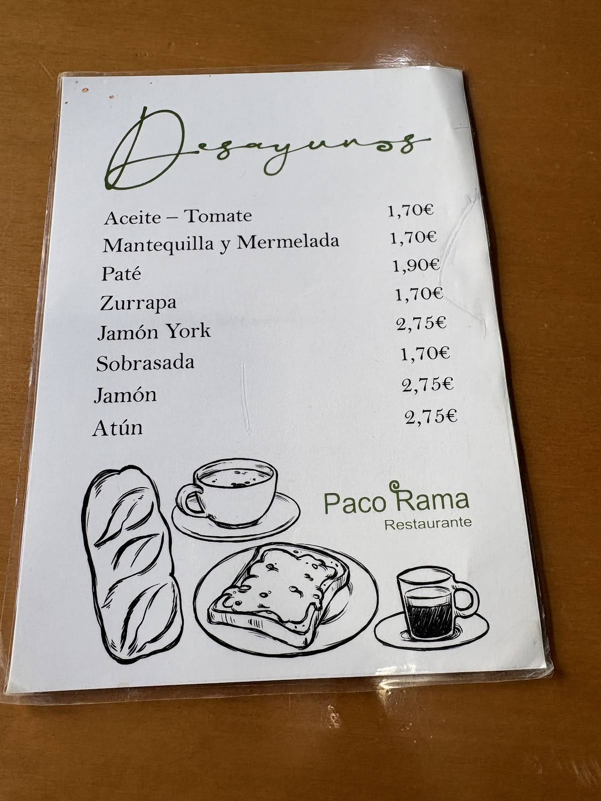 Restaurante Paco Rama меню