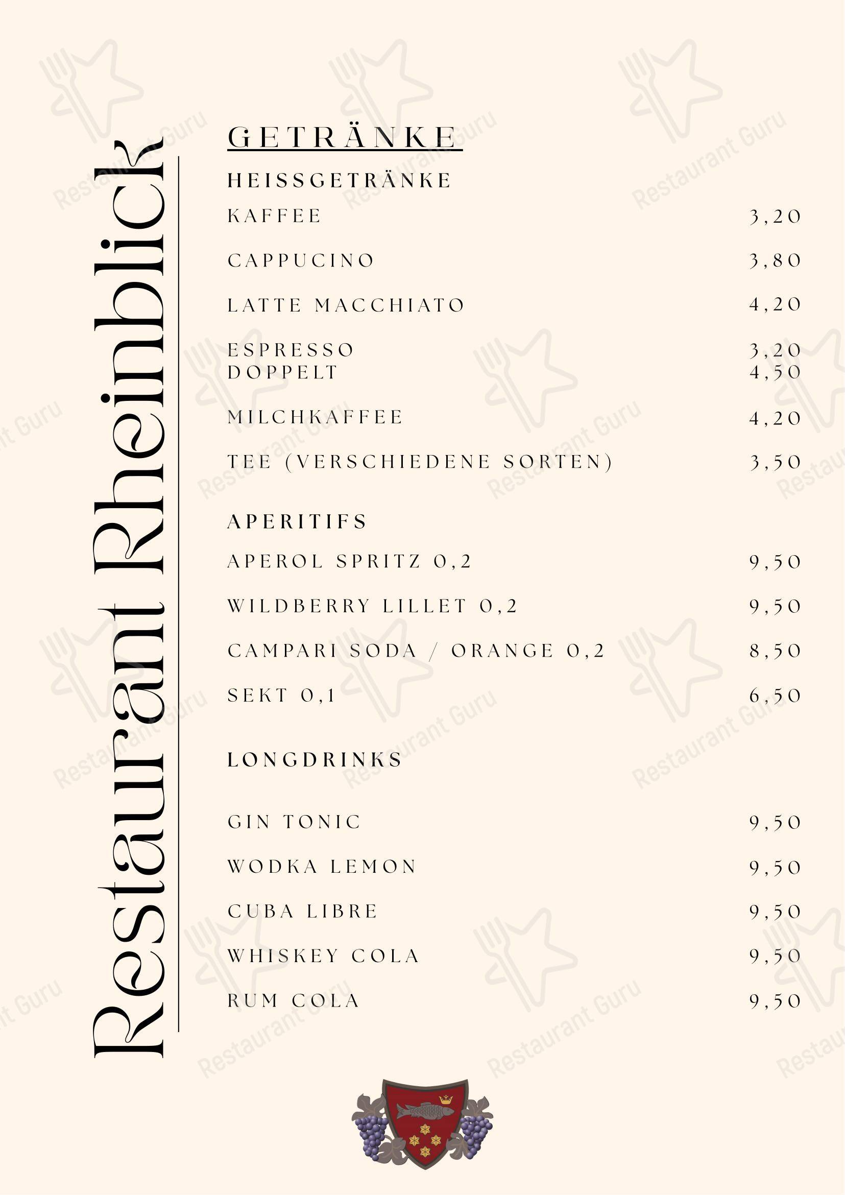 Меню напитков ресторана Restaurant Rheinblick