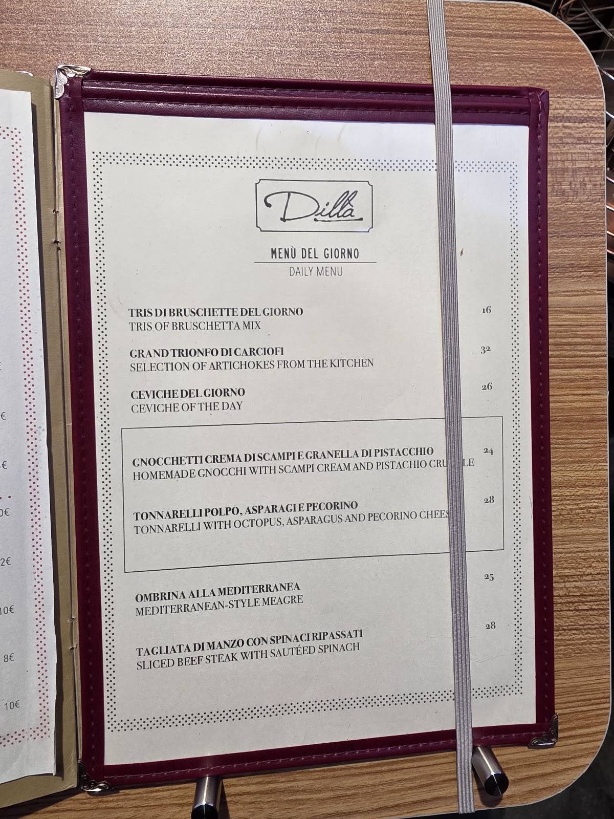 Ristorante Dillà меню