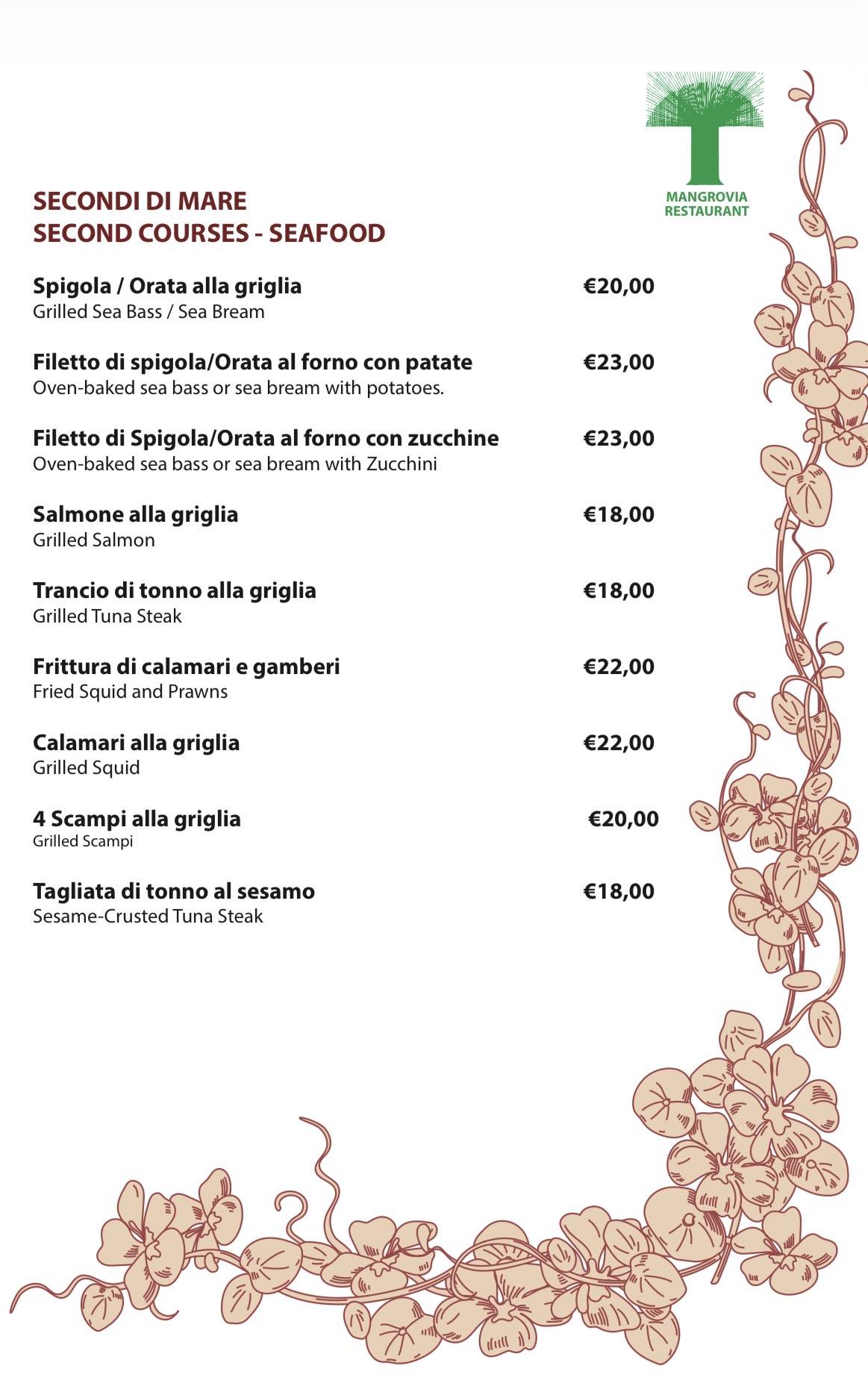 Ristorante Mangrovia меню