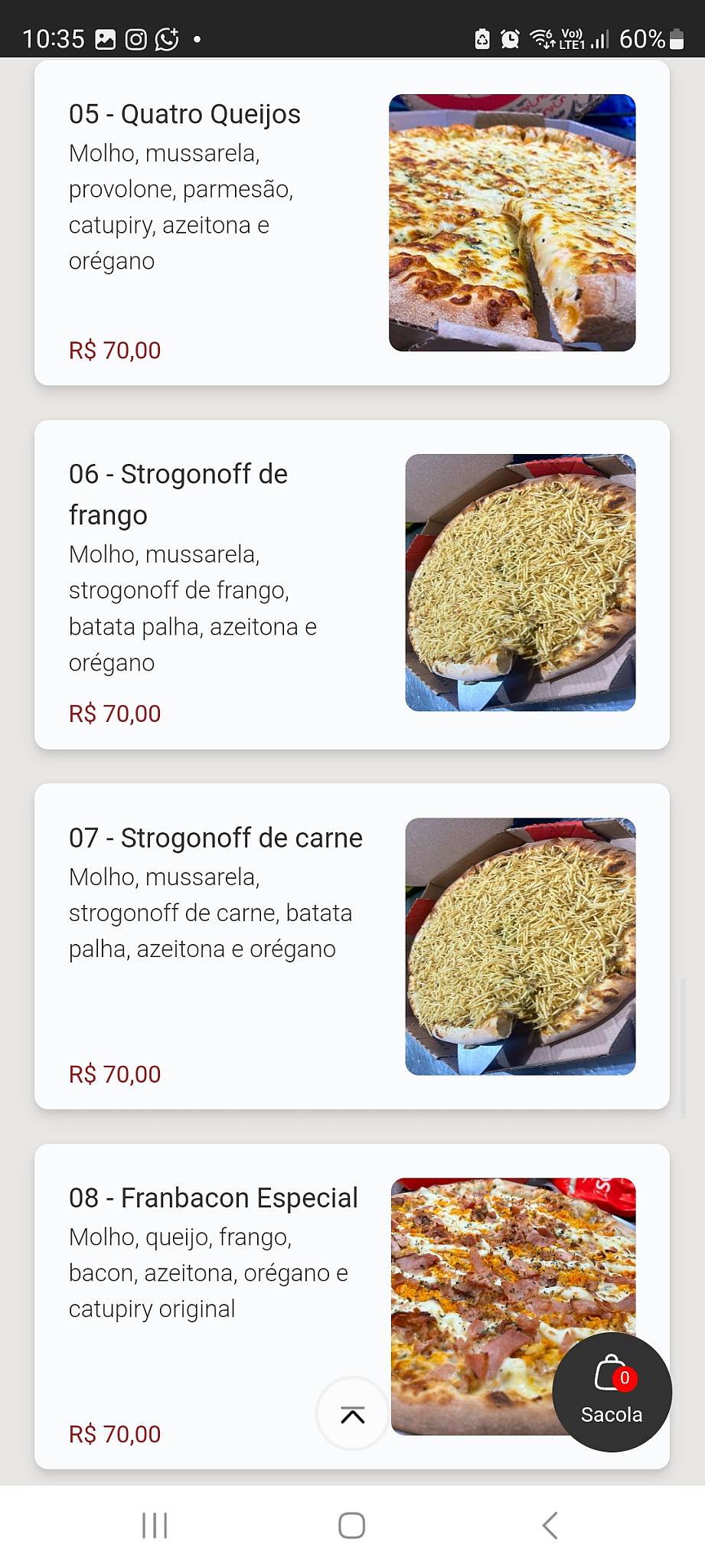 Rota pizzaria меню