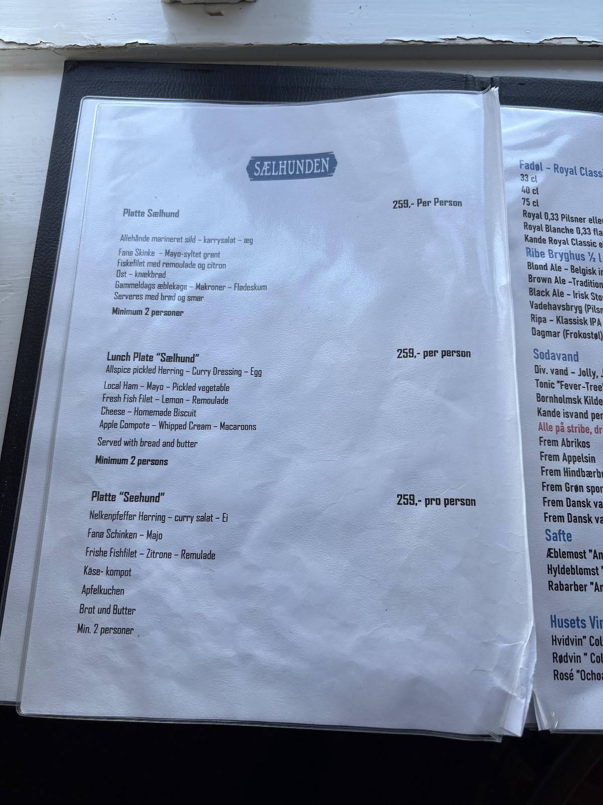 Restaurant Sælhunden меню