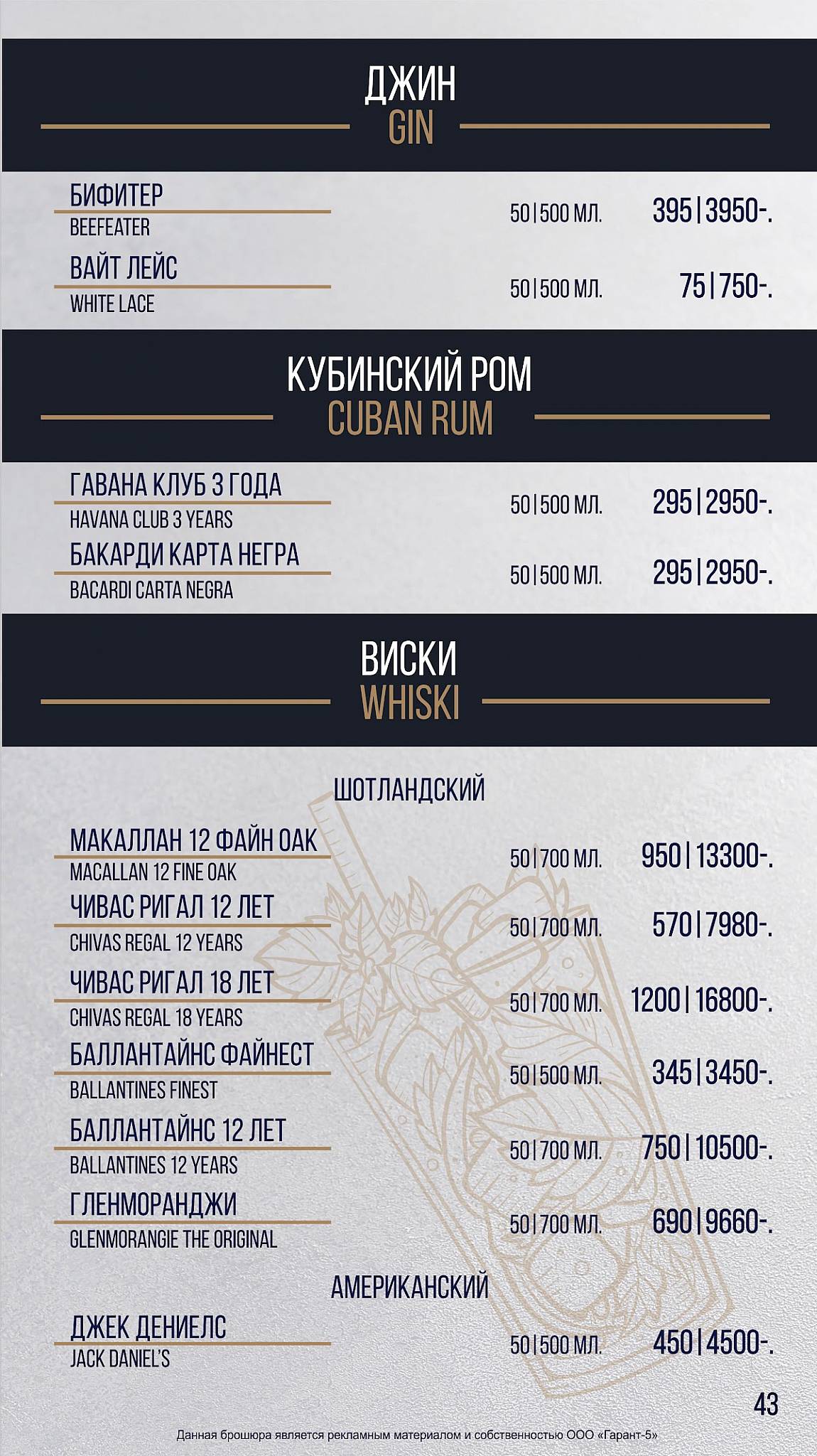 Версаль меню