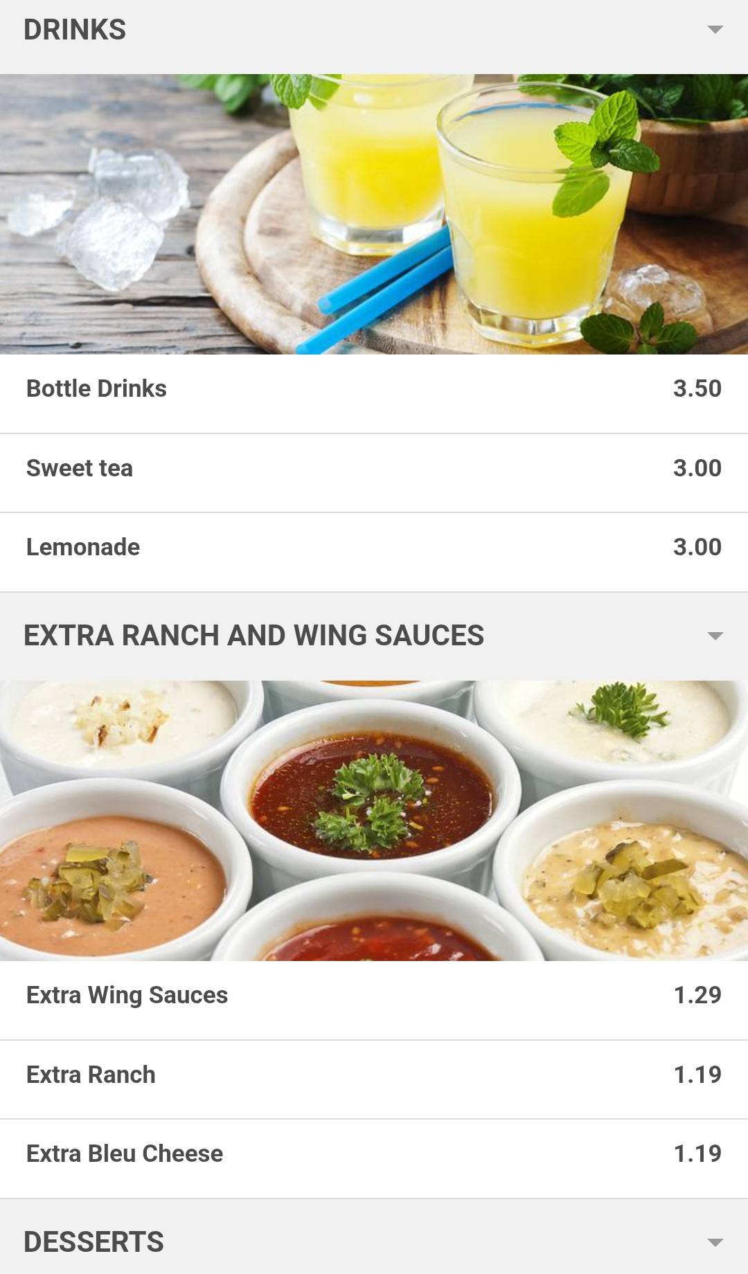Wing Joint меню