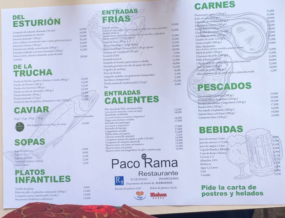 Restaurante Paco Rama меню