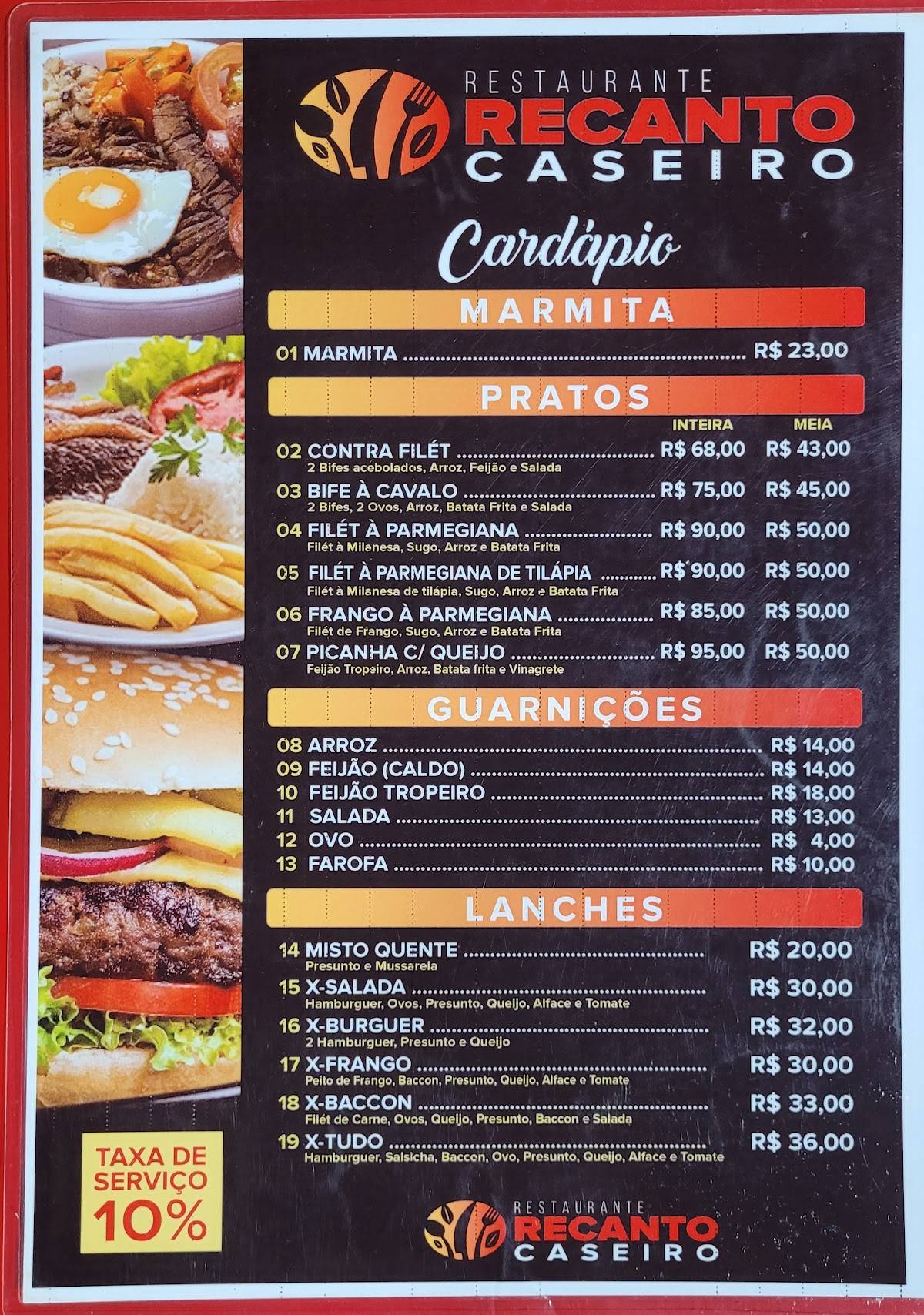 Restaurante Recanto Caseiro меню