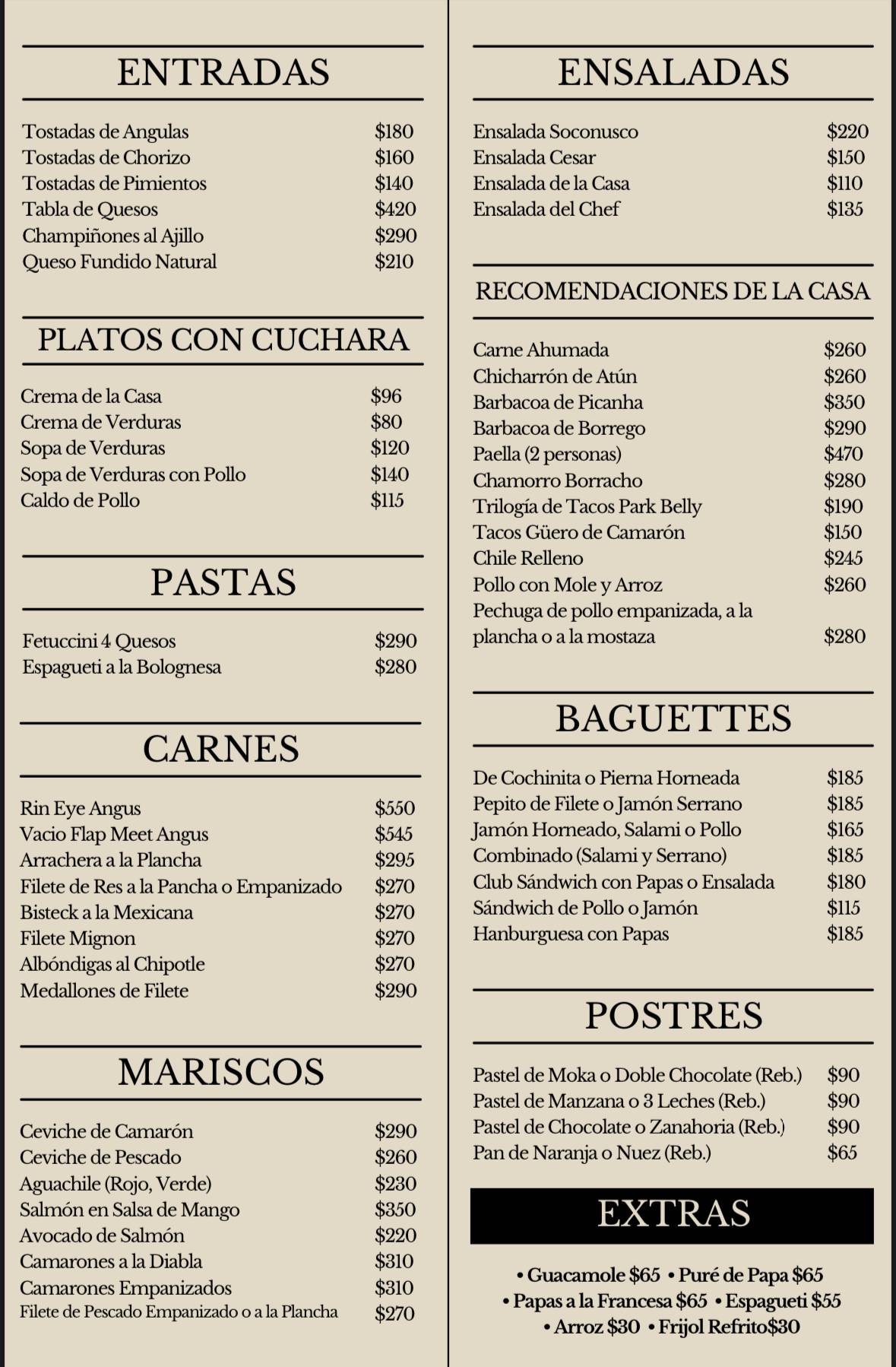 Restaurante Soconusco меню