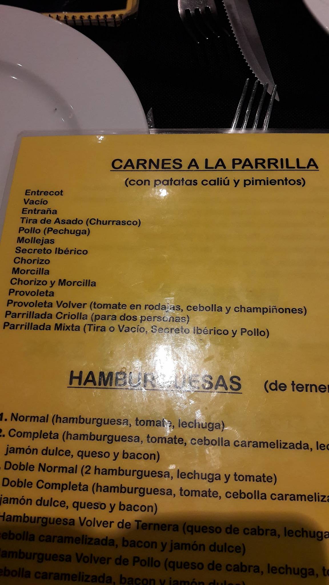 Restaurante Volver меню