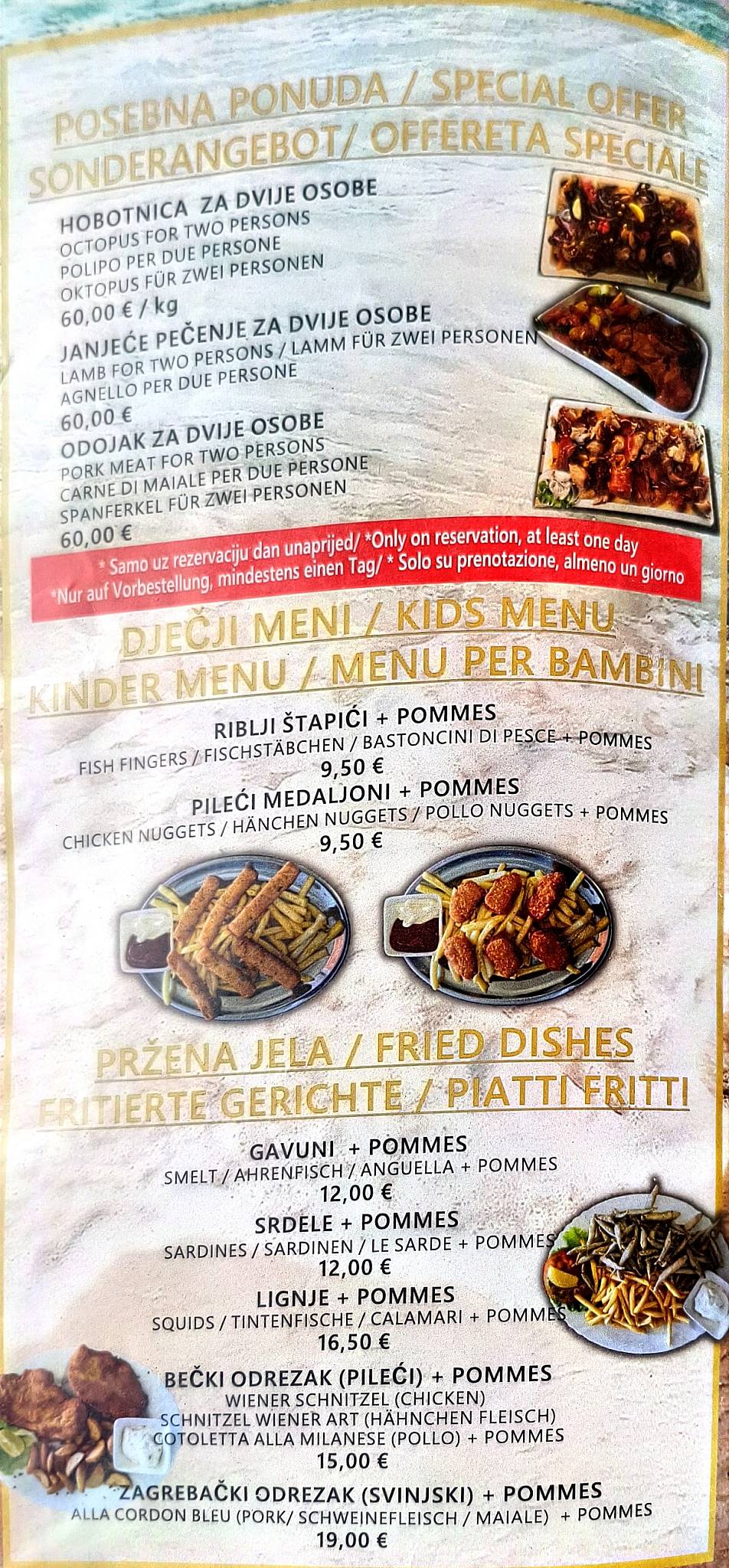 Restoran Zeus меню