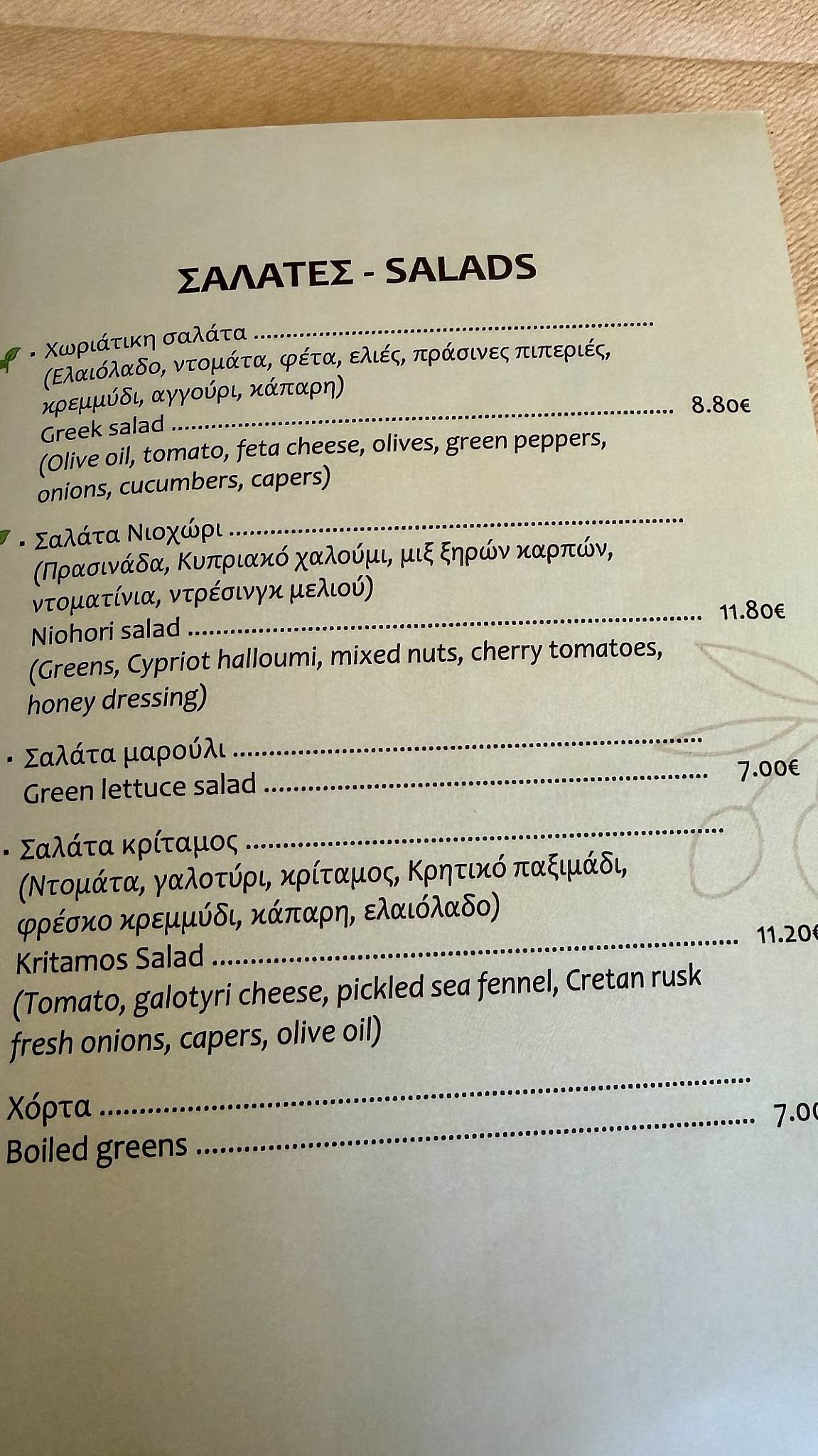 Niohori Restaurant меню