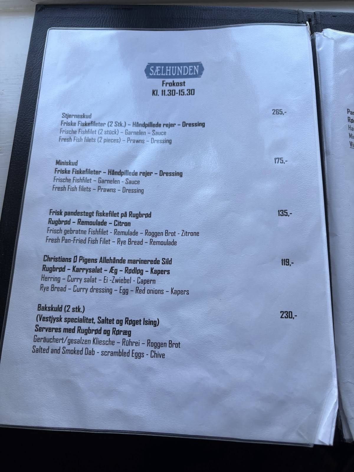 Restaurant Sælhunden меню