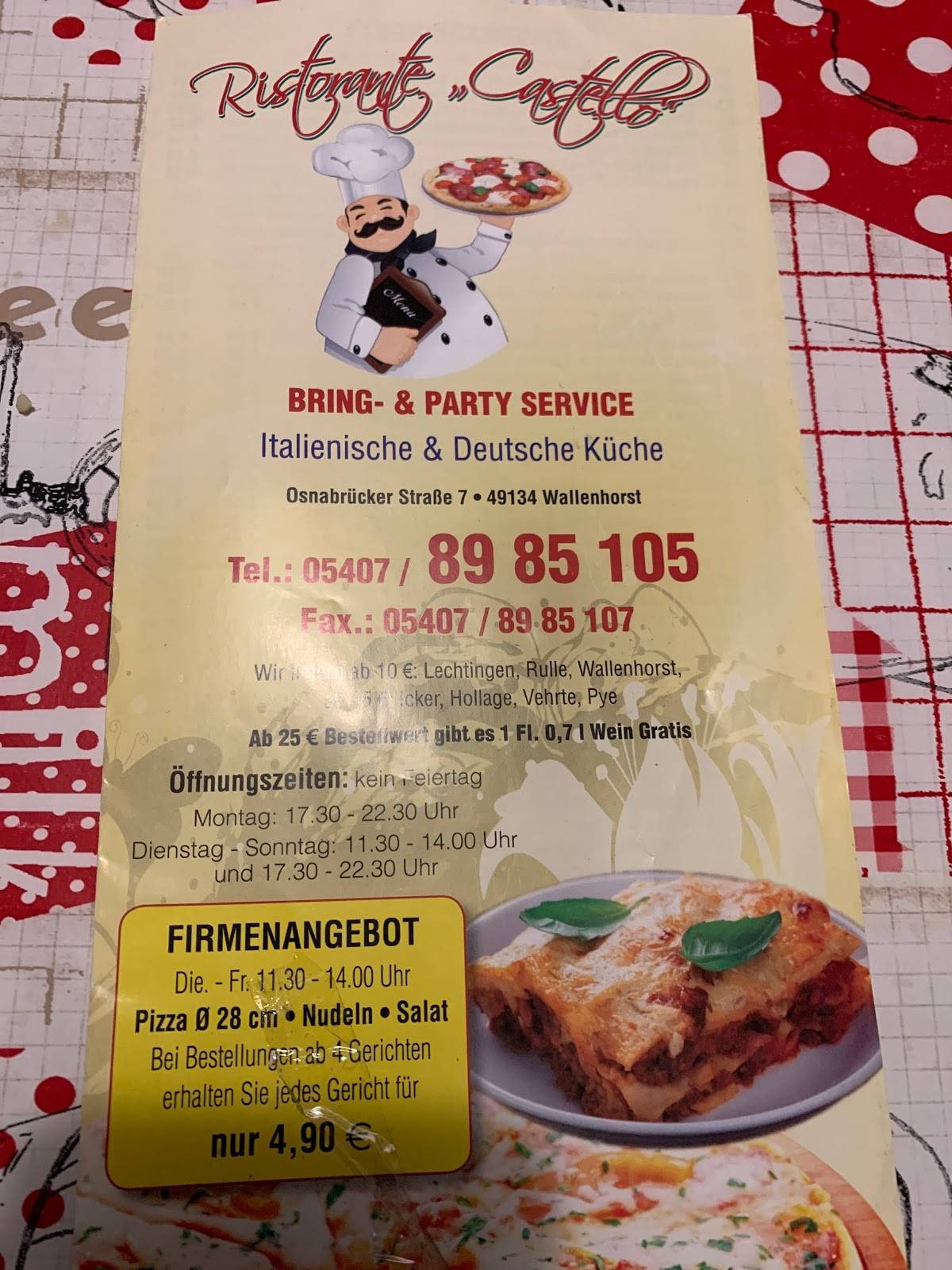 Ristorante Castello меню
