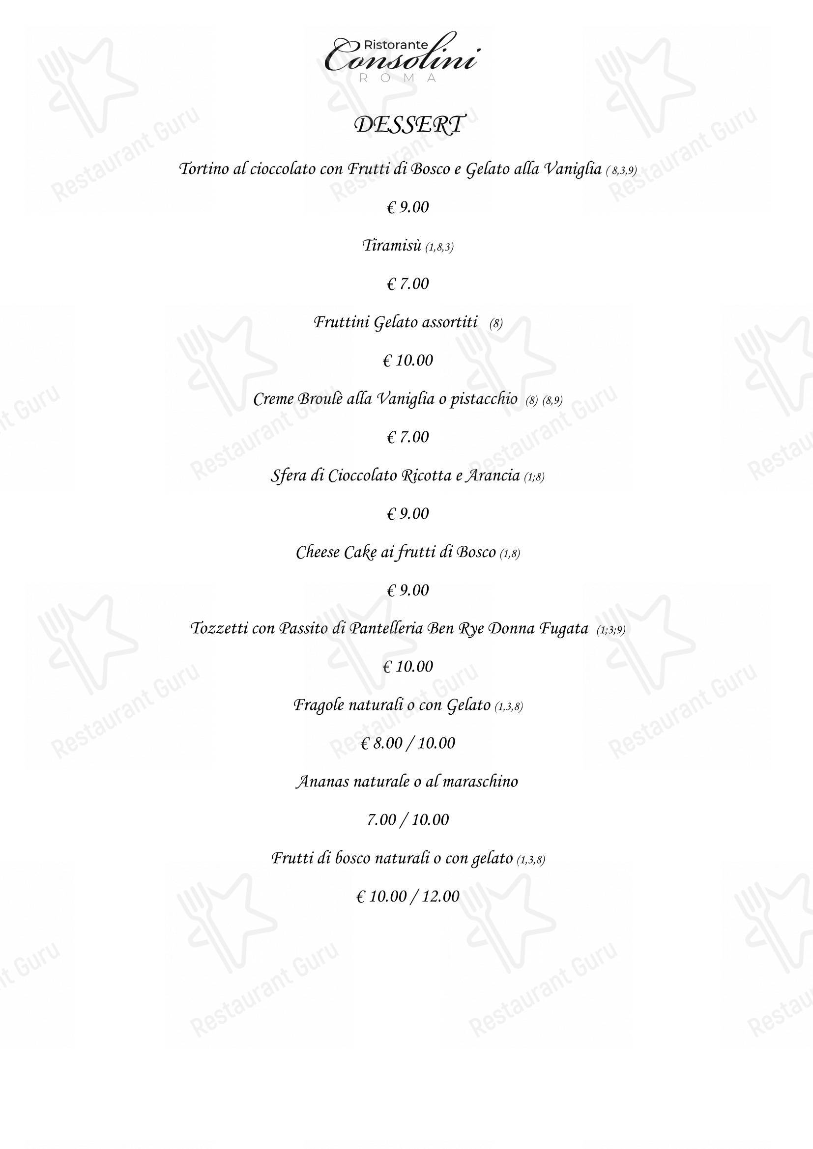 菜单 ресторана Ristorante Consolini в Риме
