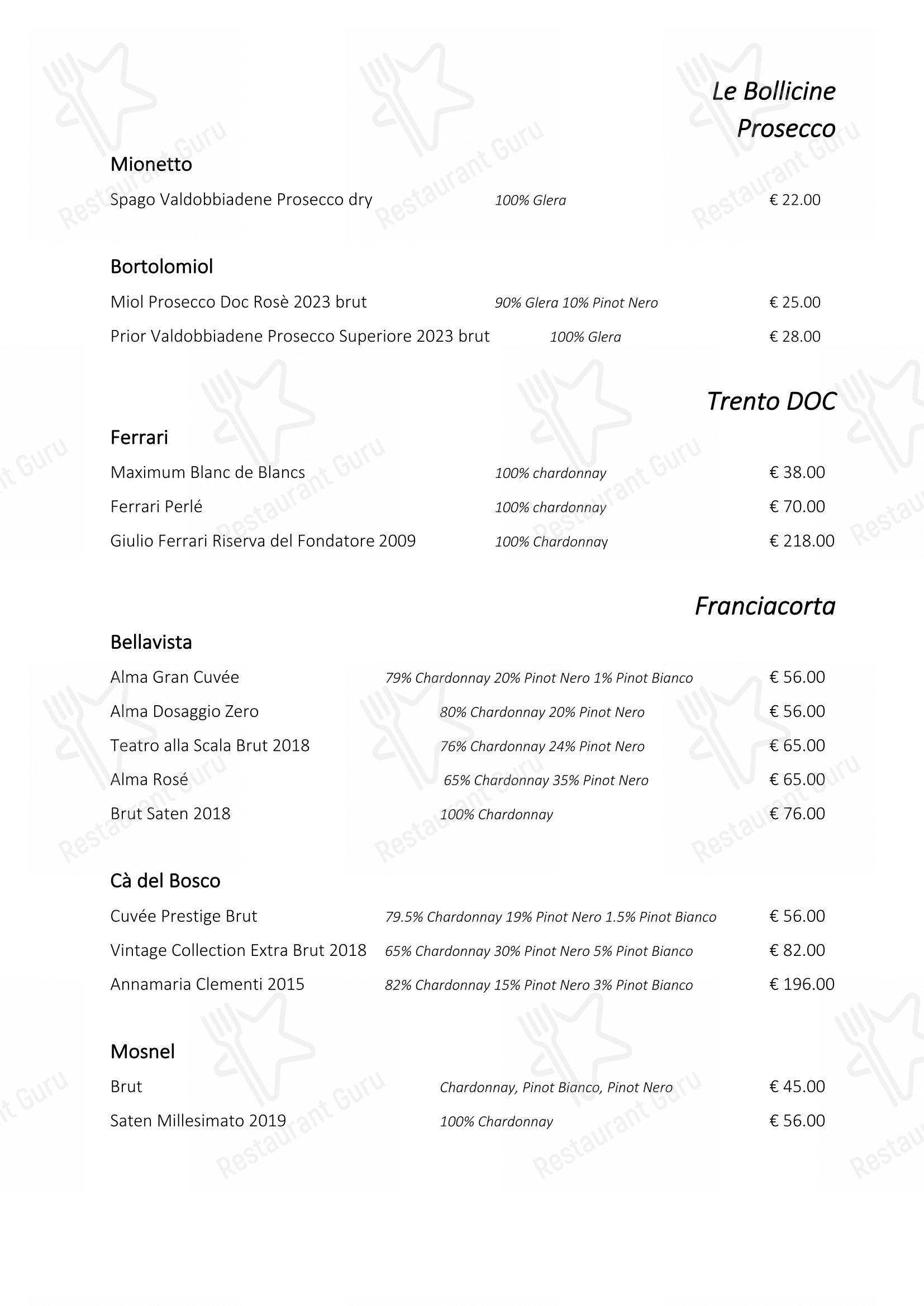 Основное меню ресторана Ristorante Consolini