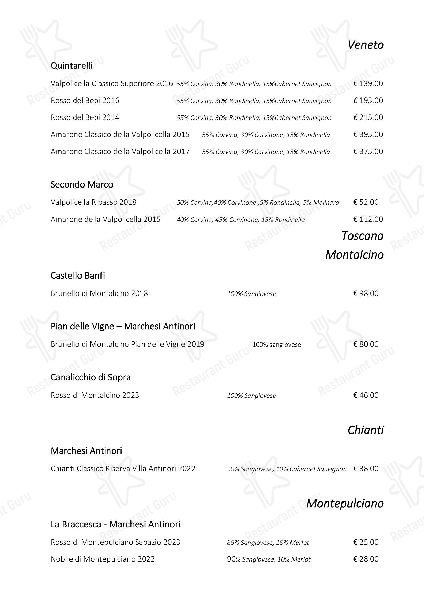 Меню напитков ресторана Ristorante Consolini