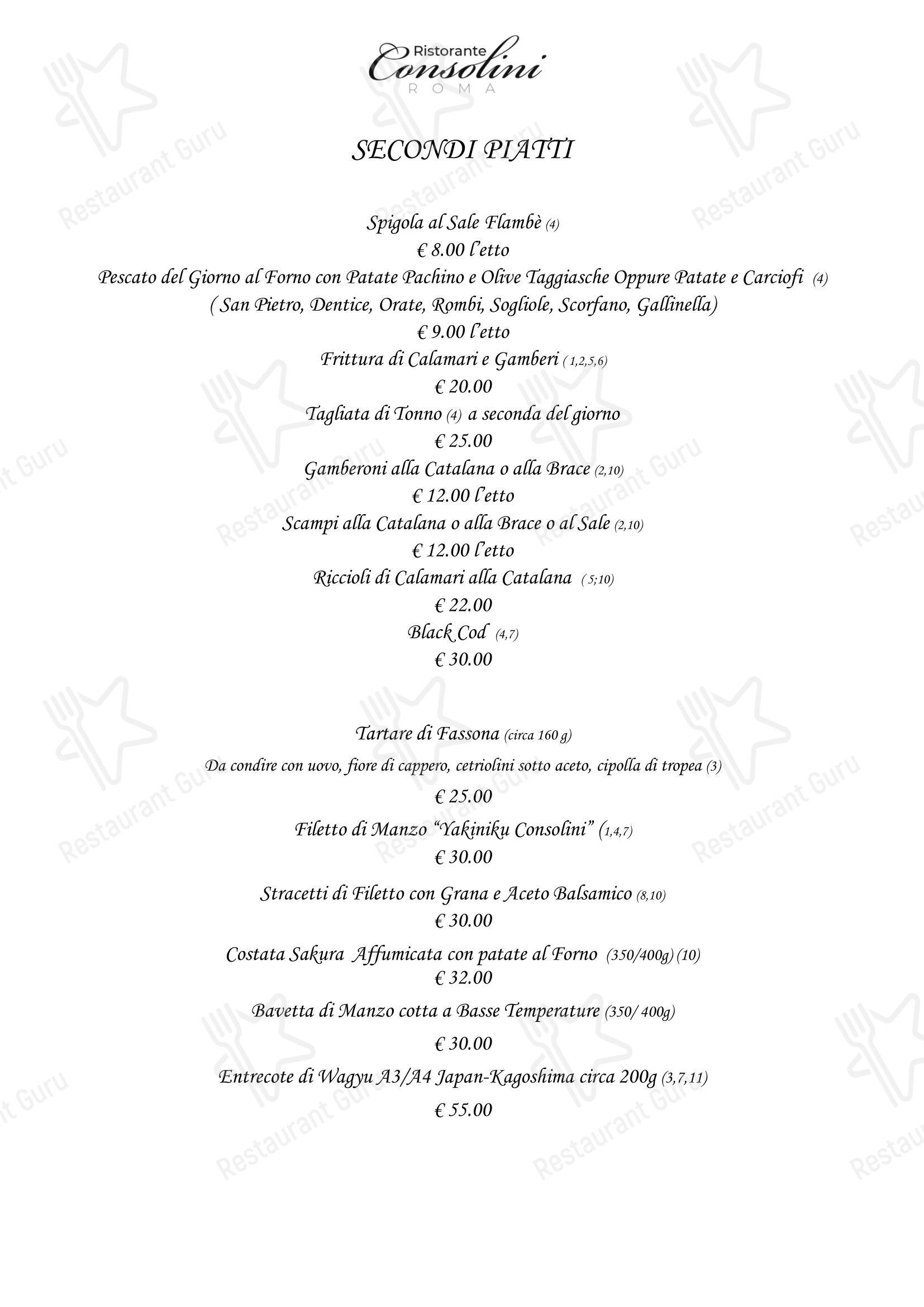 Меню ресторана Ristorante Consolini в Риме
