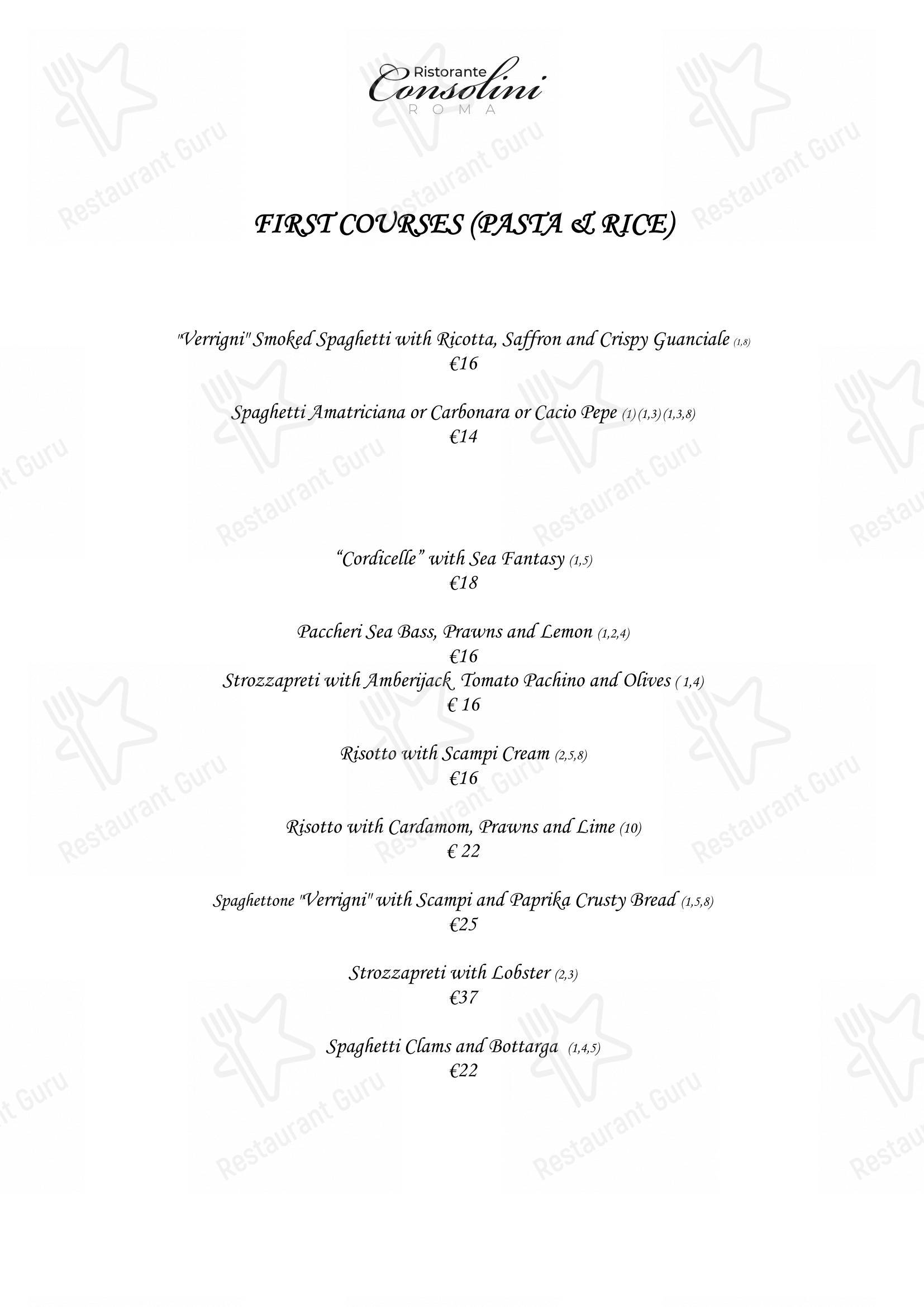 Ristorante Consolini в Риме - 菜单