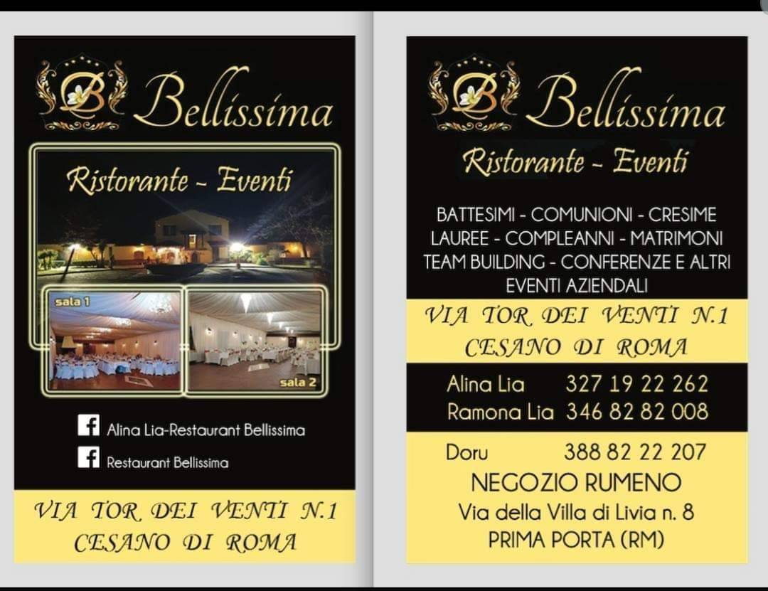 Bellissima Roma.nia Lia Eventz меню