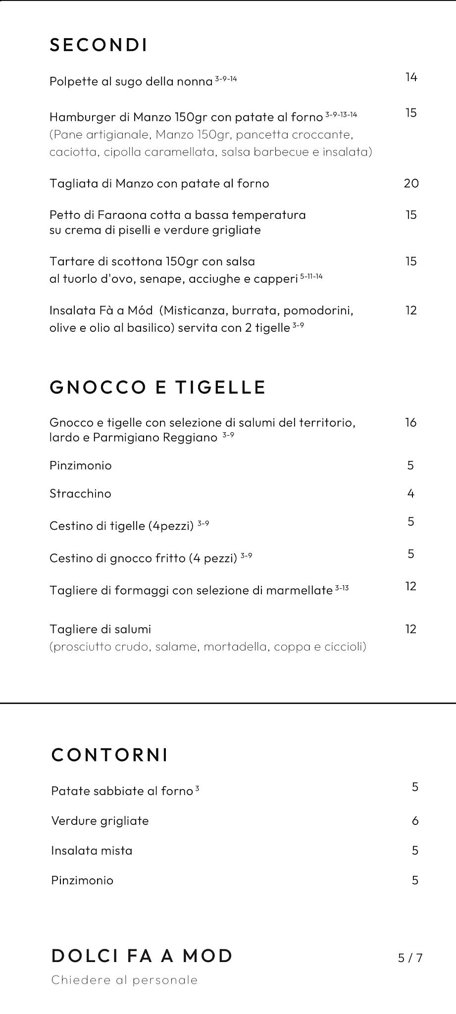 Ristorante Fà a Mód меню