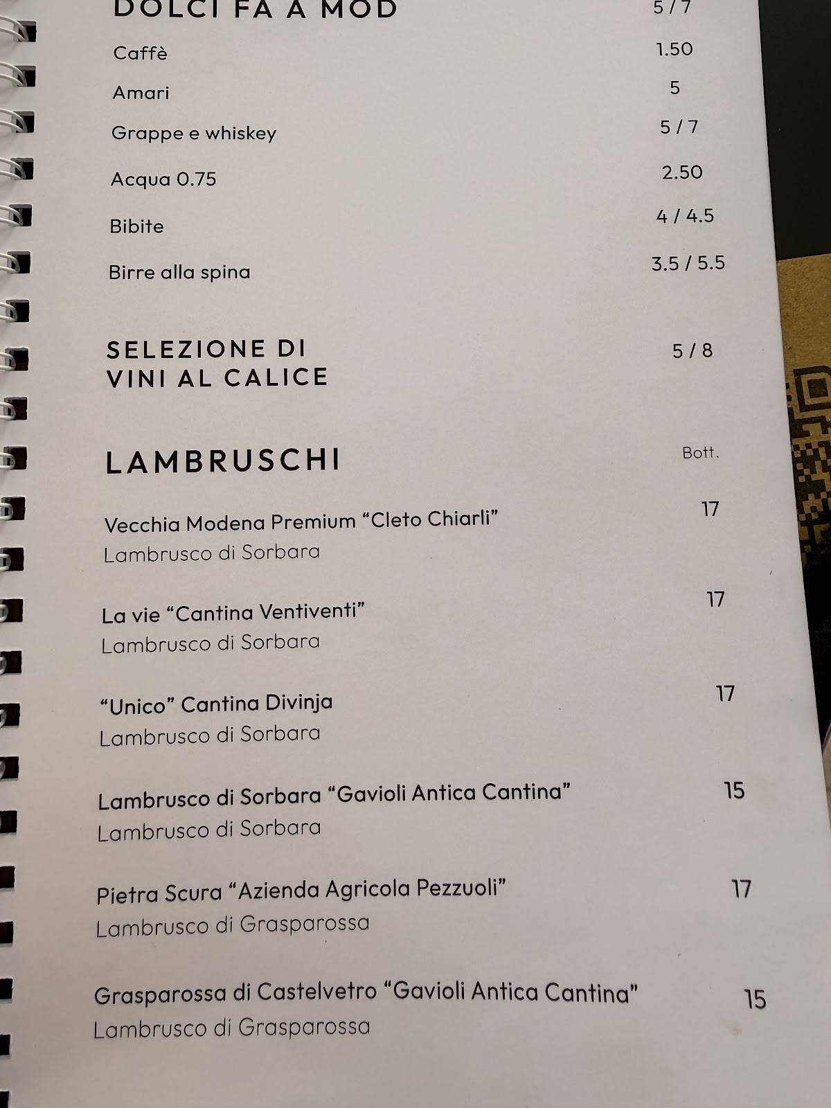 Ristorante Fà a Mód меню