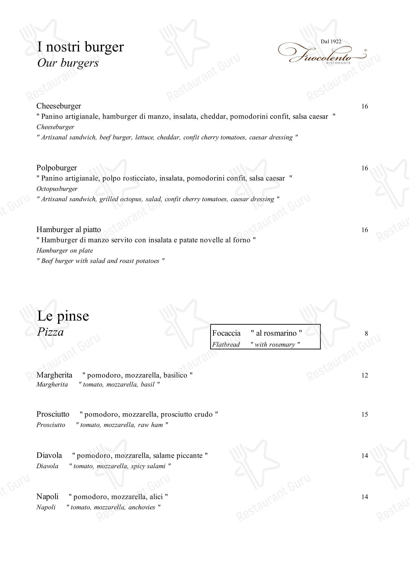 Меню напитков ресторана Ristorante Fuocolento в Риме