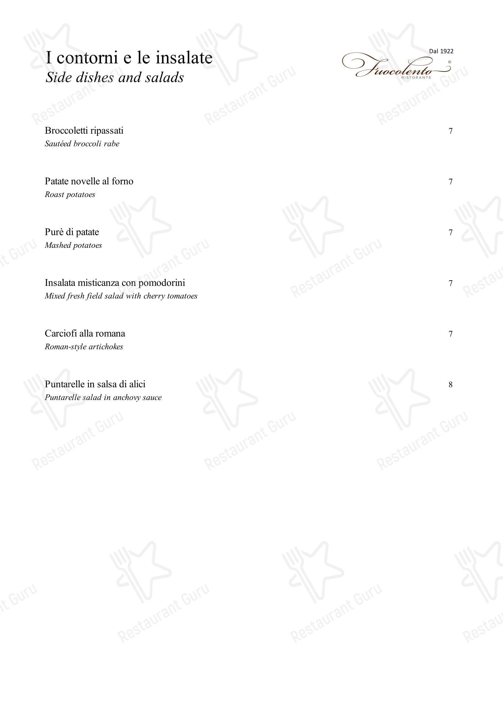 Меню ресторана Ristorante Fuocolento в Риме