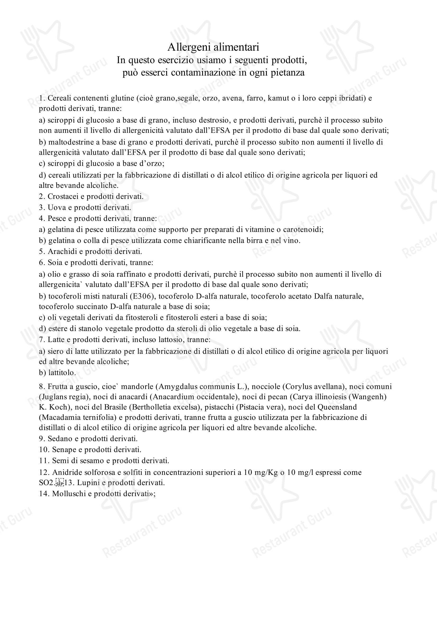 Ristorante Fuocolento в Риме - Меню