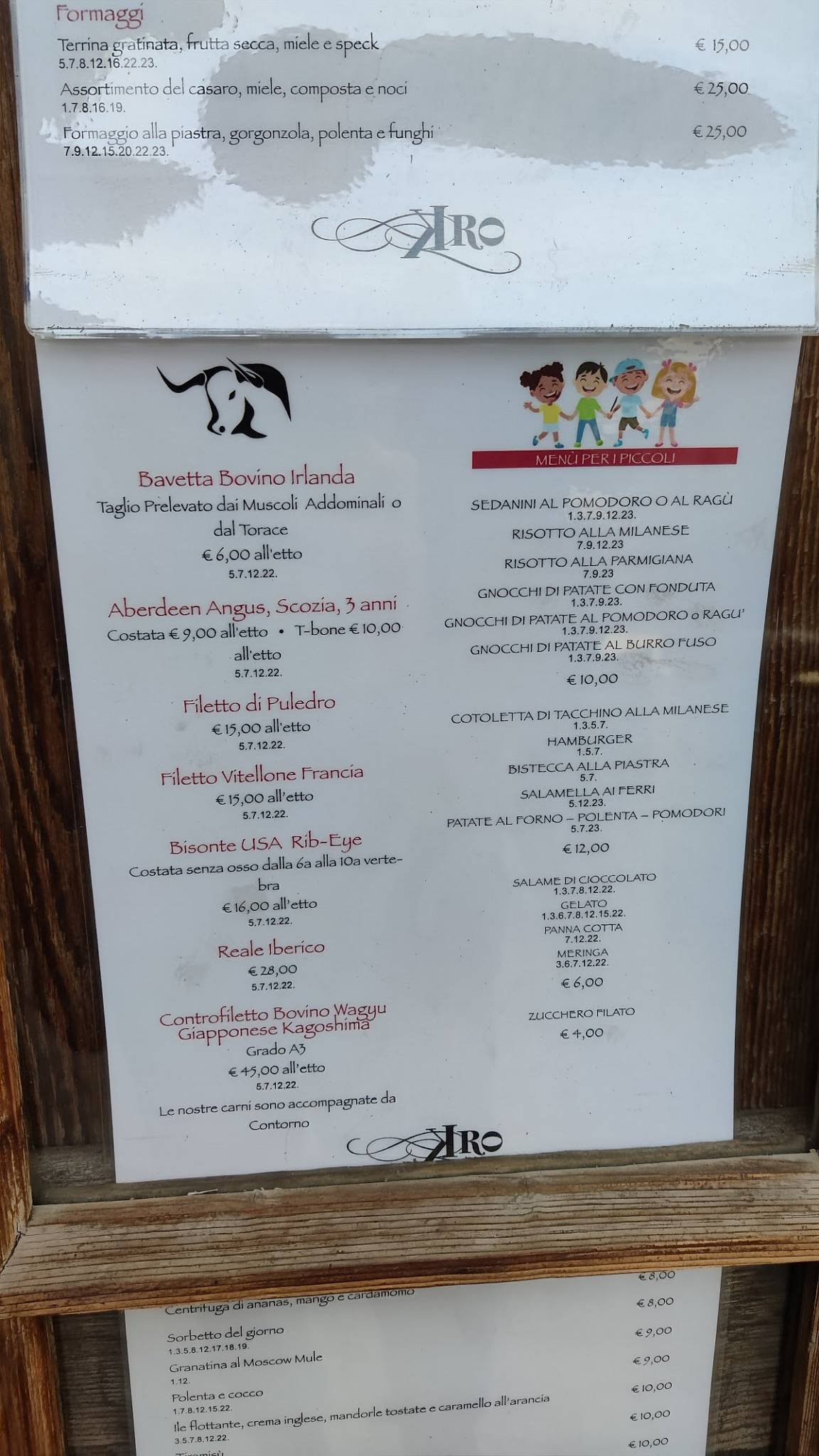 Ristorante Kro меню
