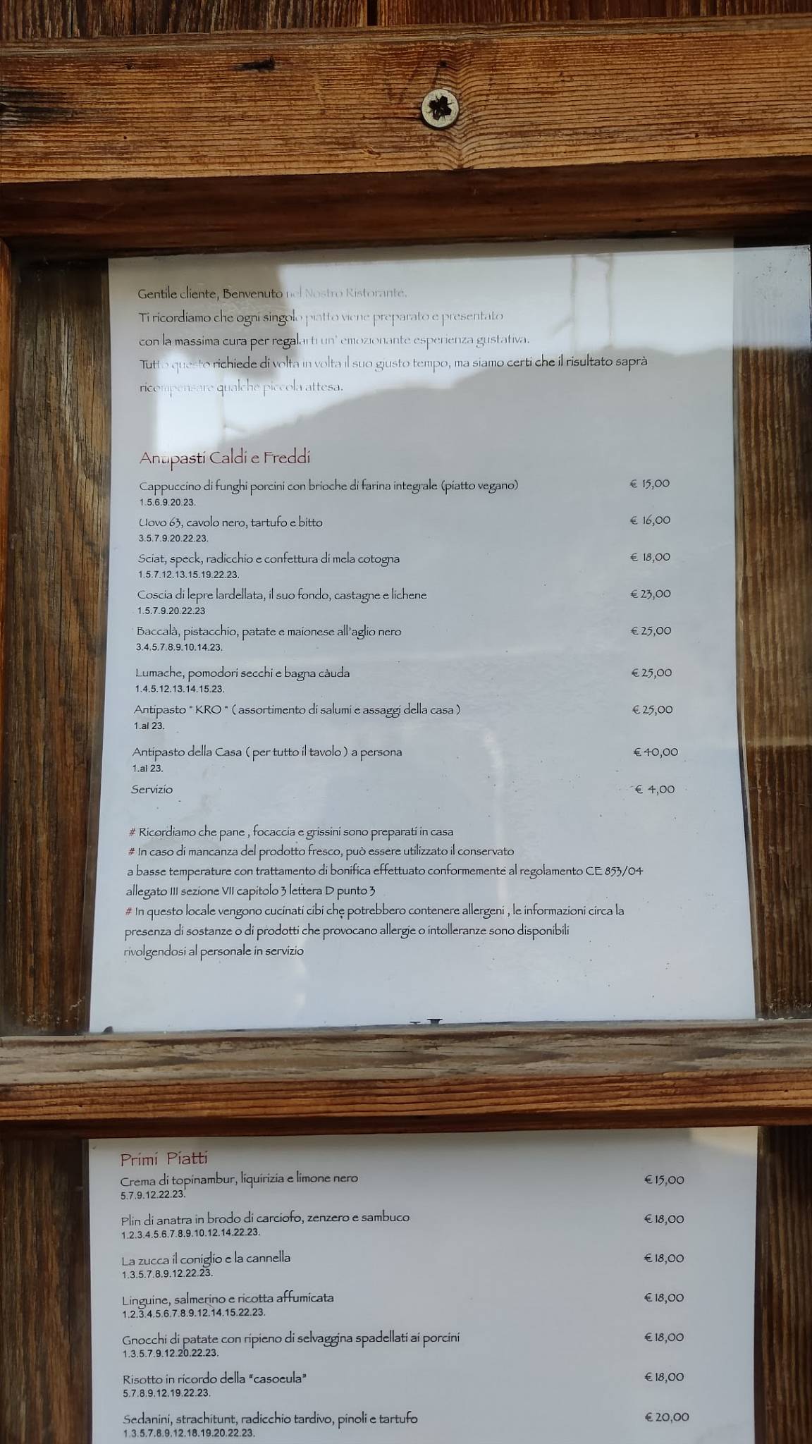 Ristorante Kro меню