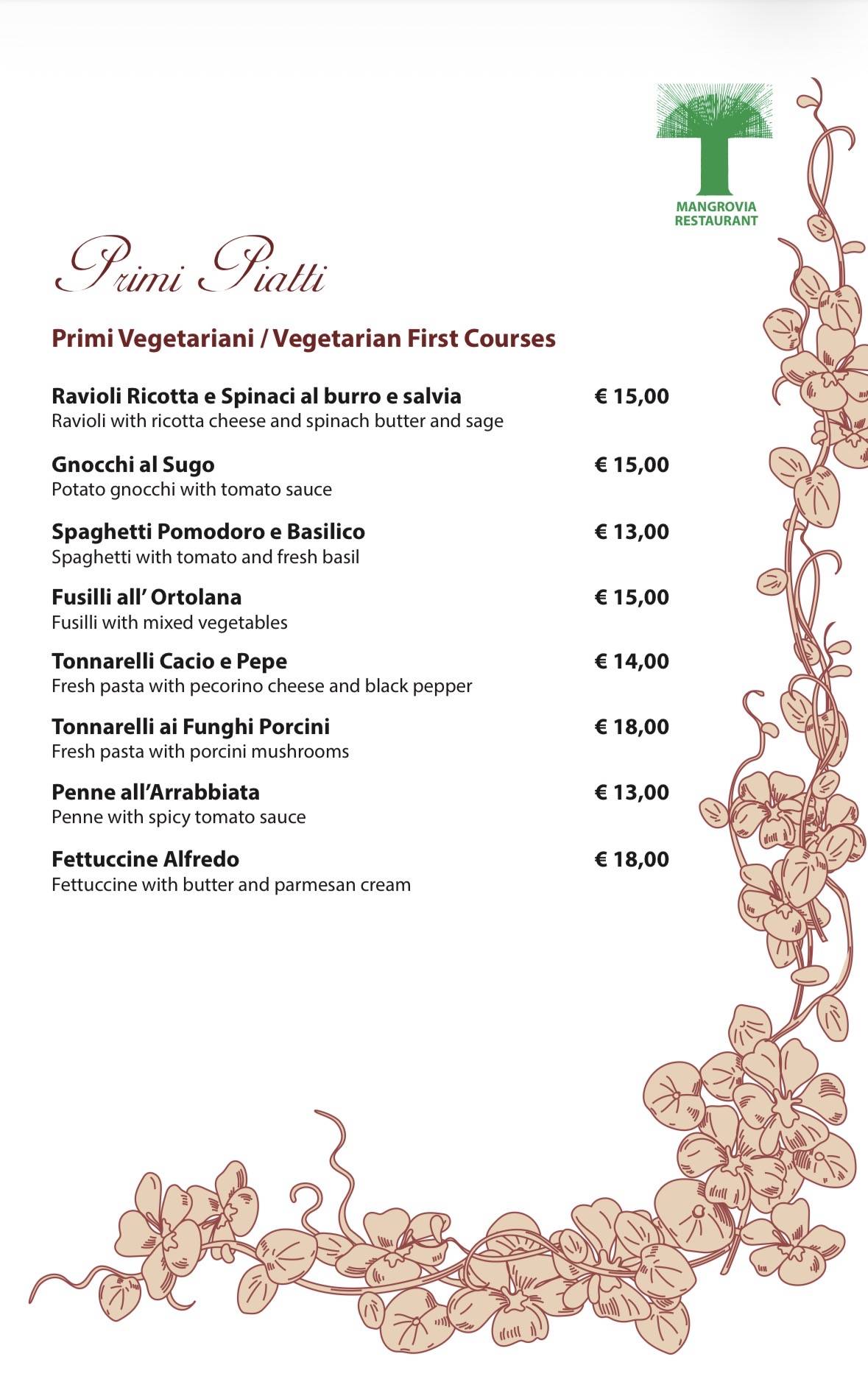 Ristorante Mangrovia меню