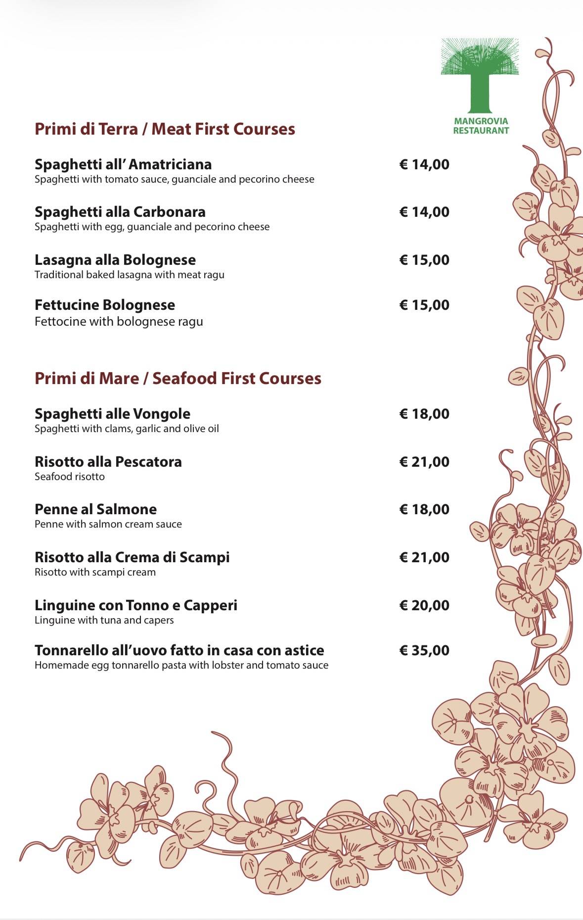 Ristorante Mangrovia меню