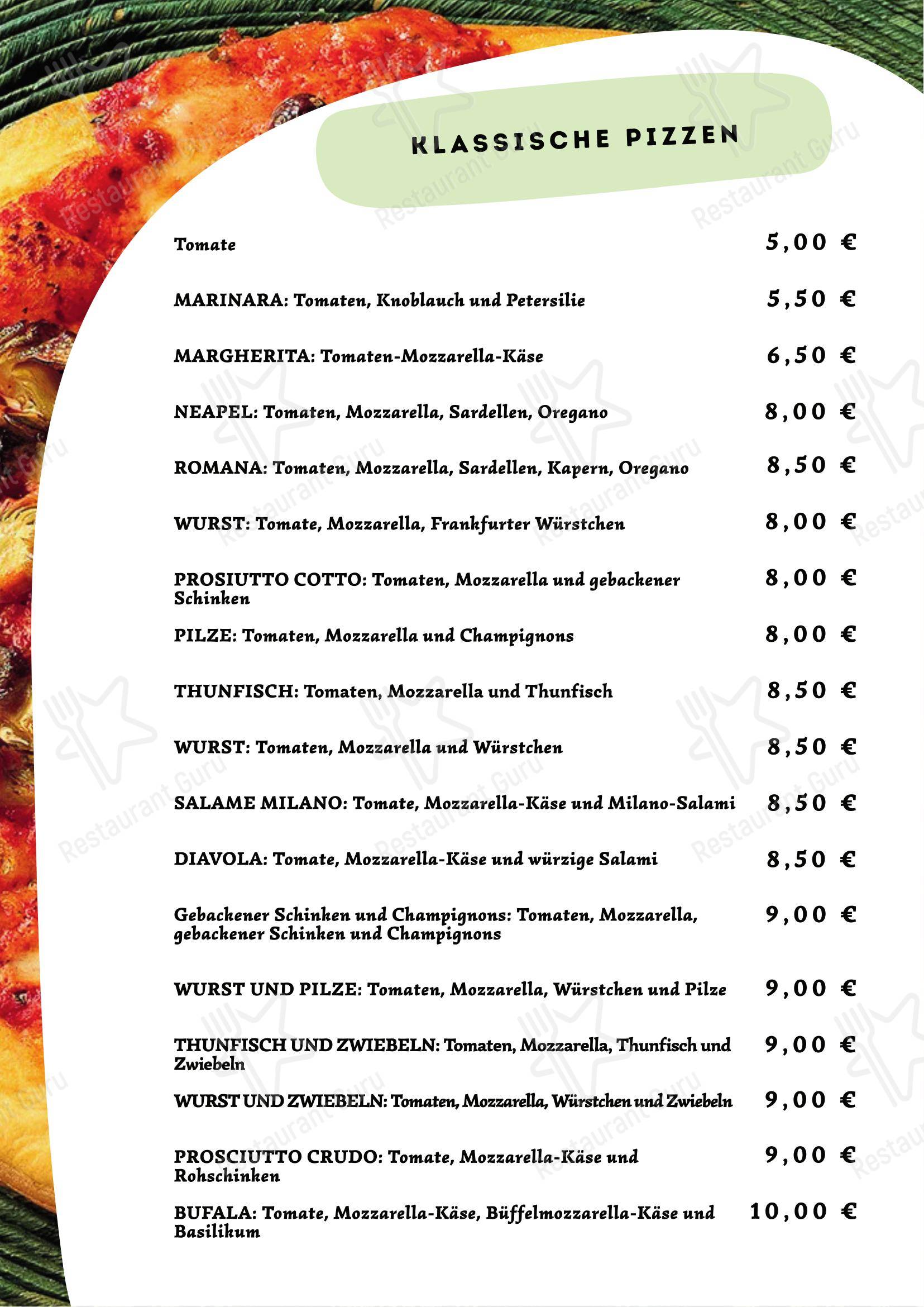 Меню паба и бара Ristorante Pizzeria Auriga - Основное меню