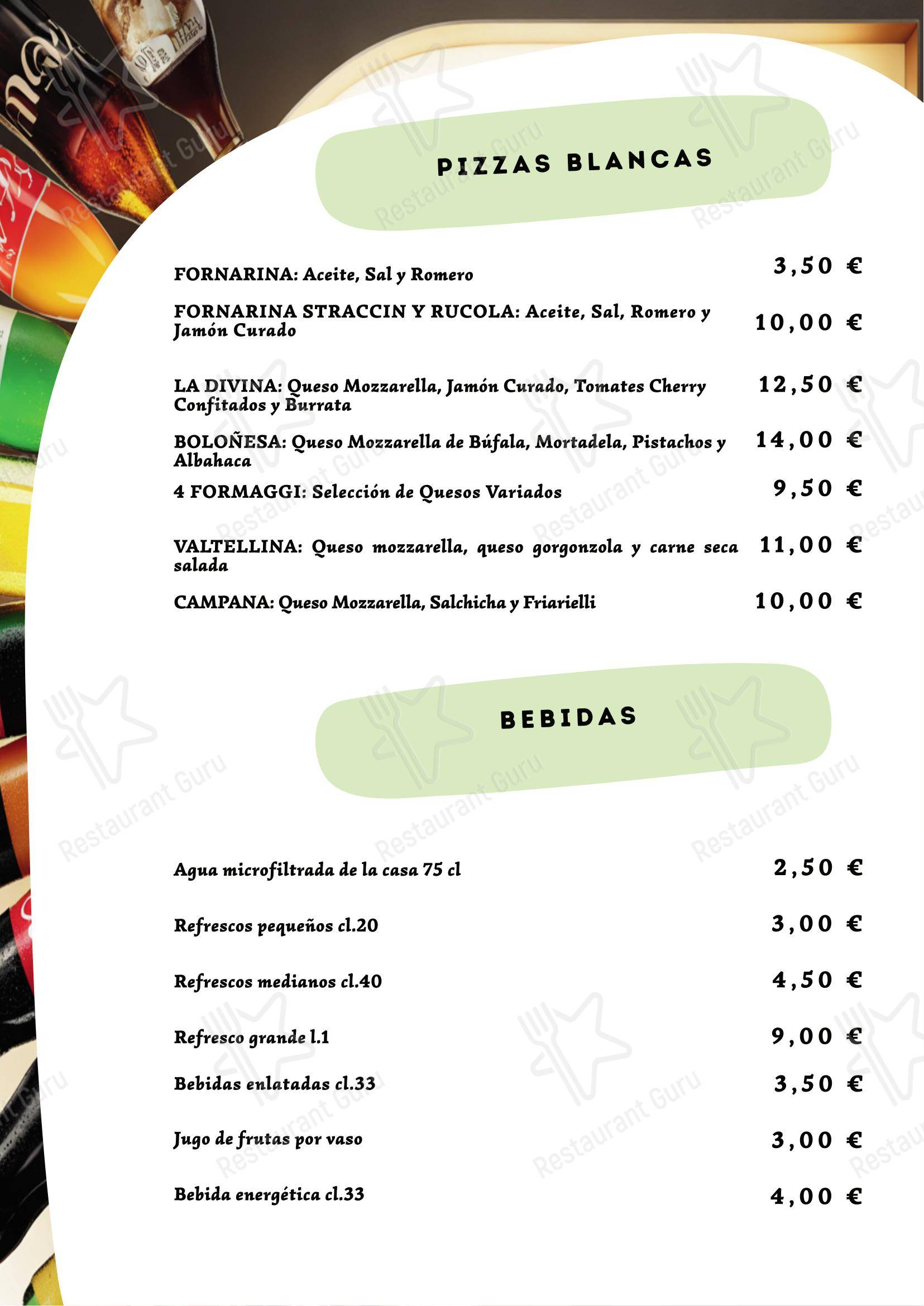 Меню напитков паба и бара Ristorante Pizzeria Auriga