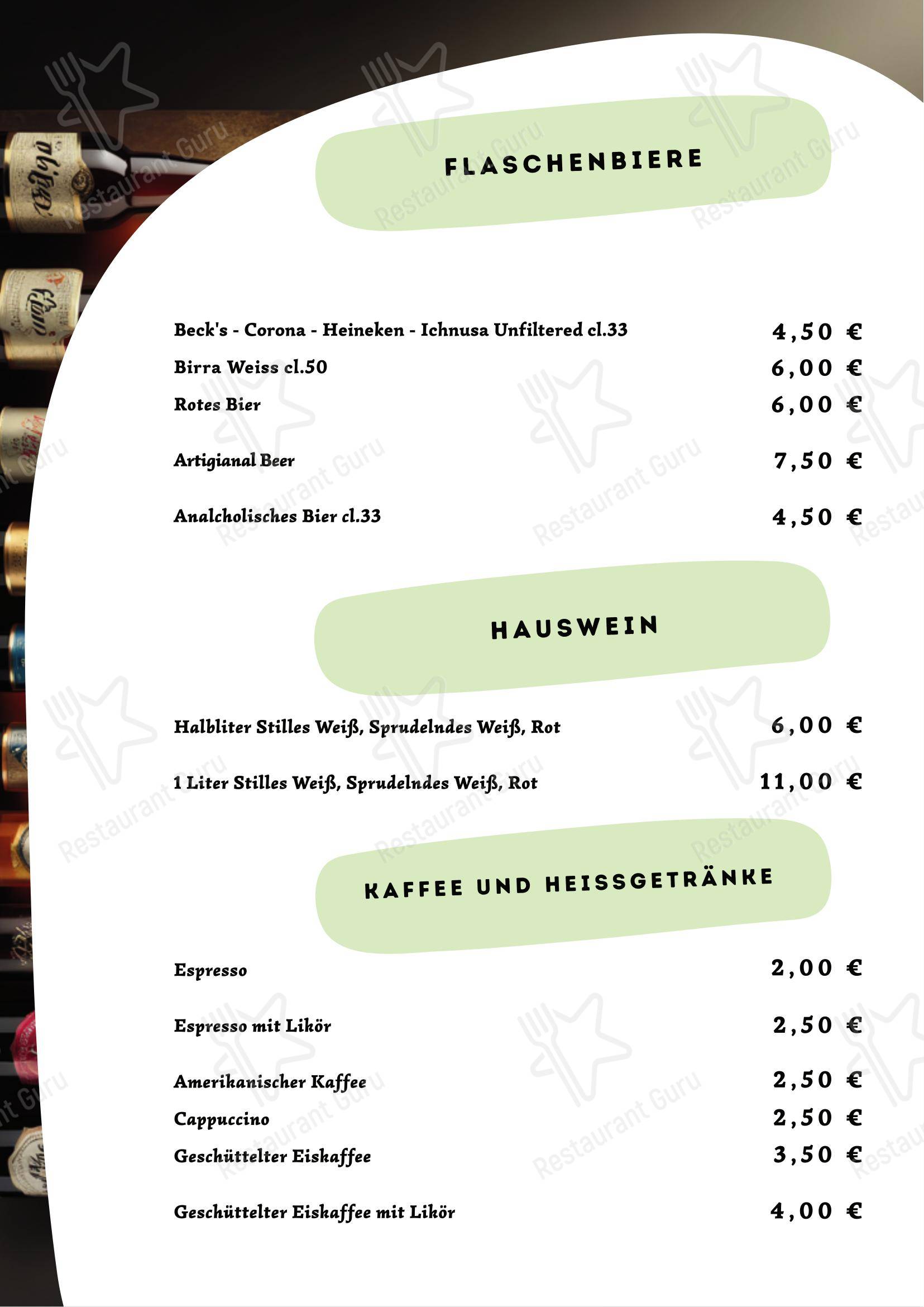 Меню паба и бара Ristorante Pizzeria Auriga - Основное меню